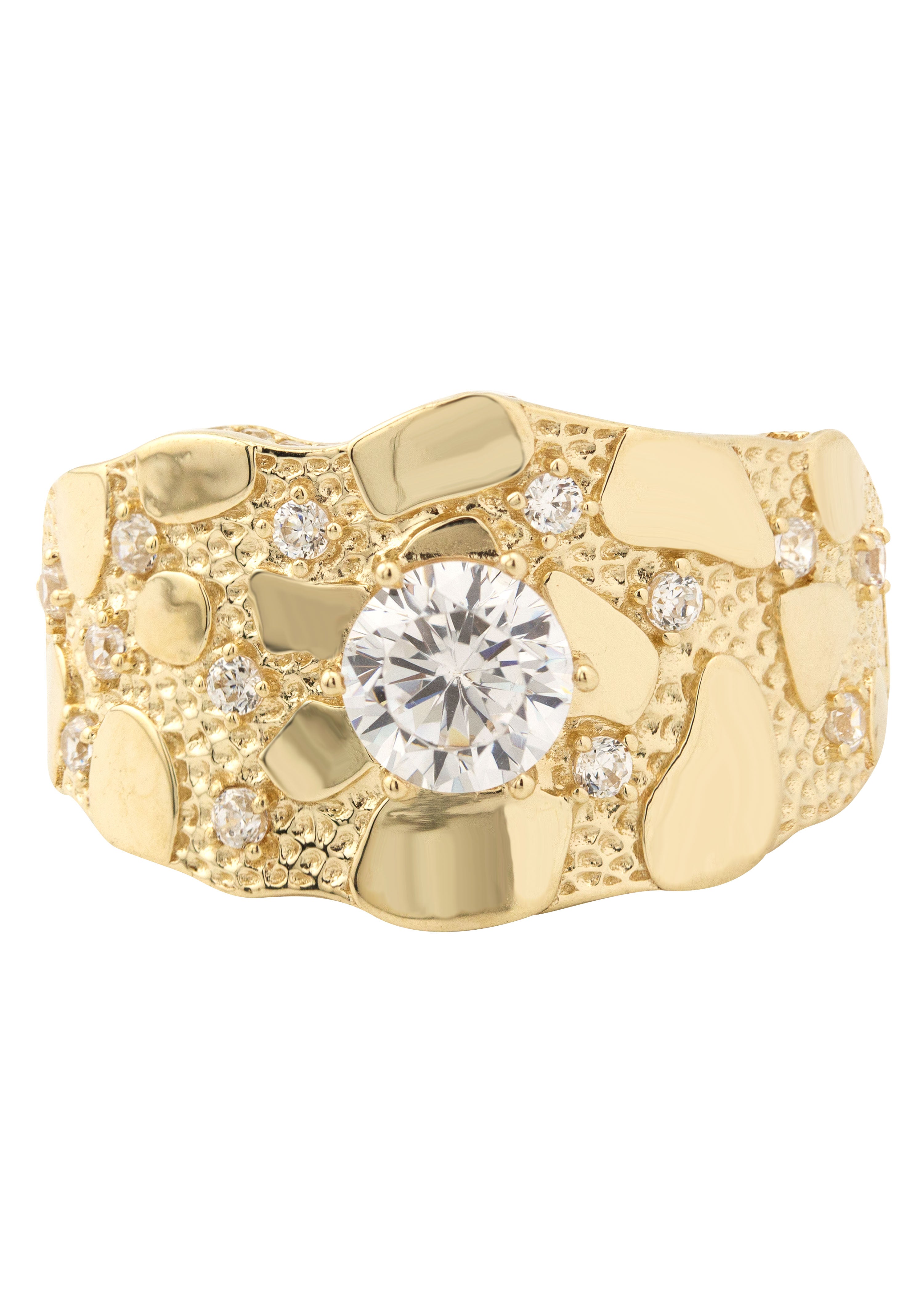10K Gold Cubic Zirconia Nugget Ring for Men - 4.4 Grams Heavyweight Statement Piece - Perfect for Weddings, Parties & Everyday Luxury Wear