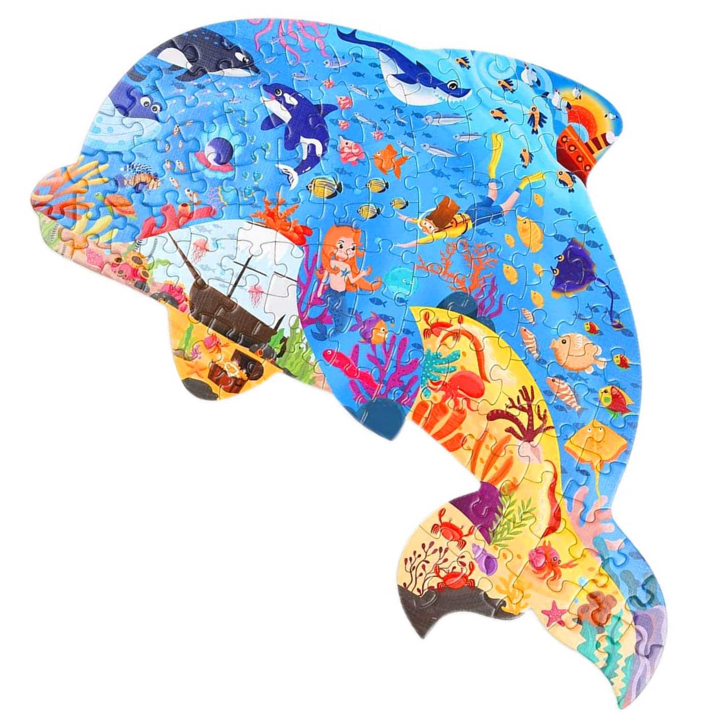 108-Piece Dolphin Shaped Jigsaw Puzzle for Kids Ages 4-10 & Adults - Educational Learning Toy for Boys & Girls - Perfect Gift for Birthday, Valentine's Day, Easter & Party Favors - Fun Family Activity for Indoor Play & Cognitive Development