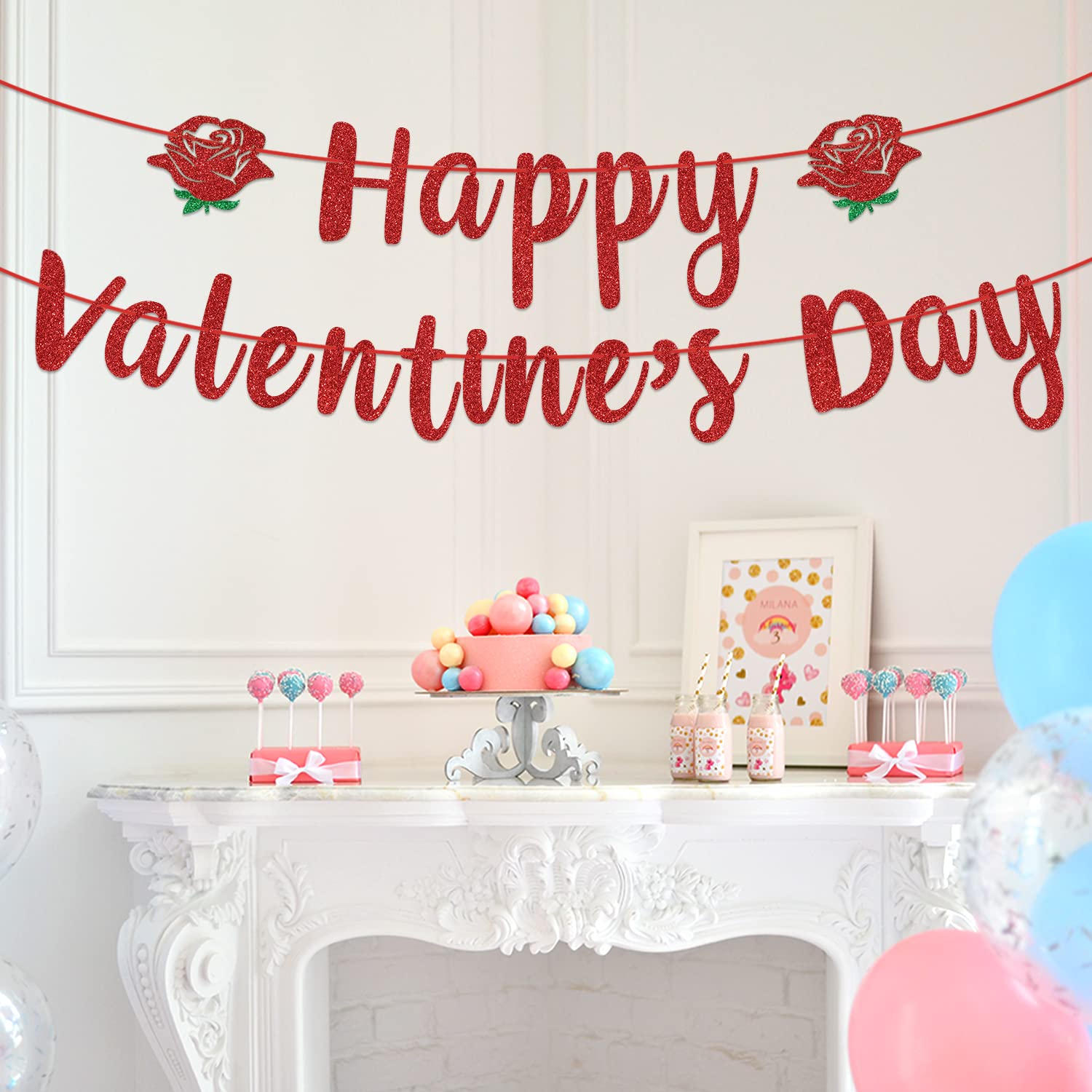 Red Glitter Happy Valentine's Day Banner - Be My Valentine/Be Mine Decor for Wedding Anniversary & Romantic Party - Perfect for Home, Office, and Valentine's Day Celebrations