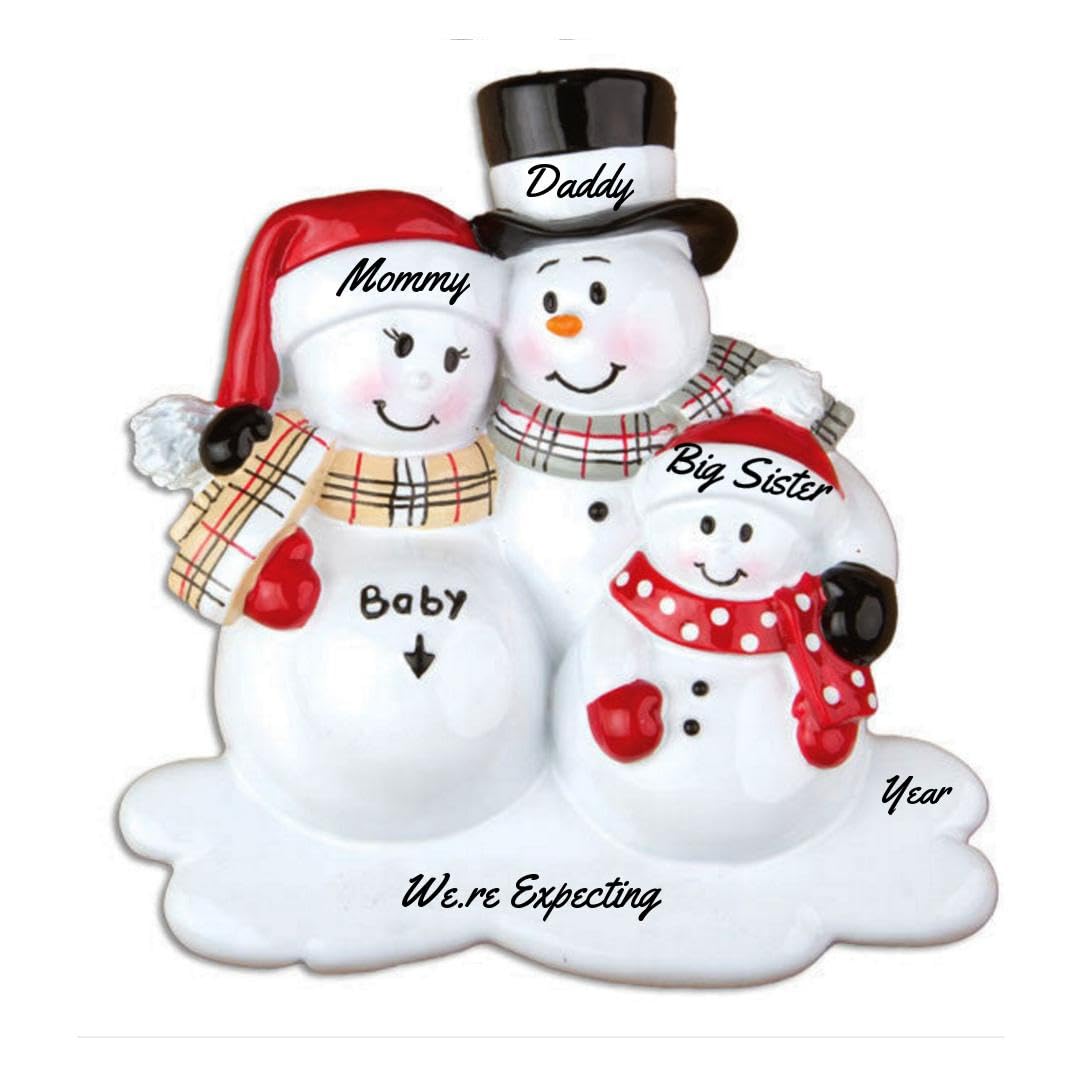 Personalized Pregnant Snowman Ornament - We're Expecting 2024 Christmas Keepsake - Big Sister & Family of 3 Holiday Decoration - Perfect for Baby Announcement, Gender Reveal & Christmas Tree Decor