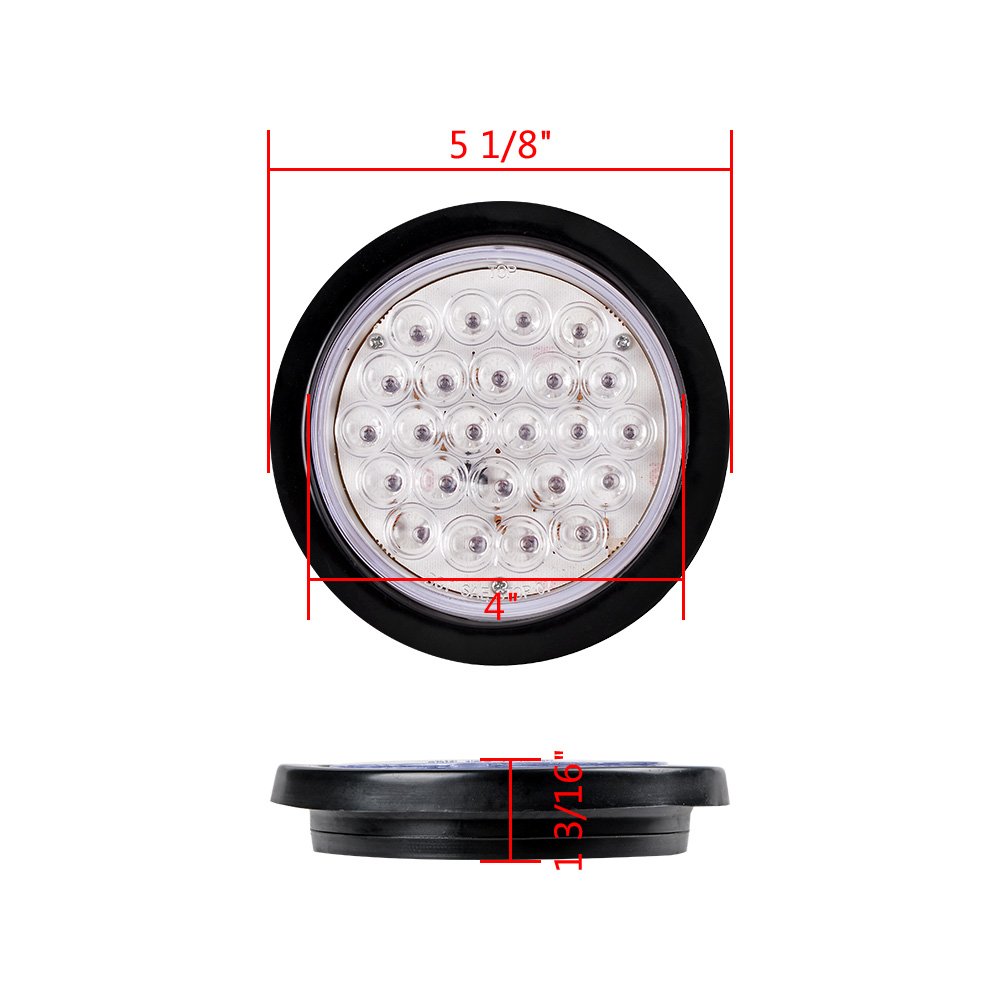 Astra Depot 20PCS 4 Inch Round Red 24-LED Clear Lens Tail Lights - Stop, Brake, Running & Park Lamps with Grommet & Plug for Truck, Trailer, RV, ATV, UTV, Boat - Perfect for Night Driving and Vehicle Safety Lighting