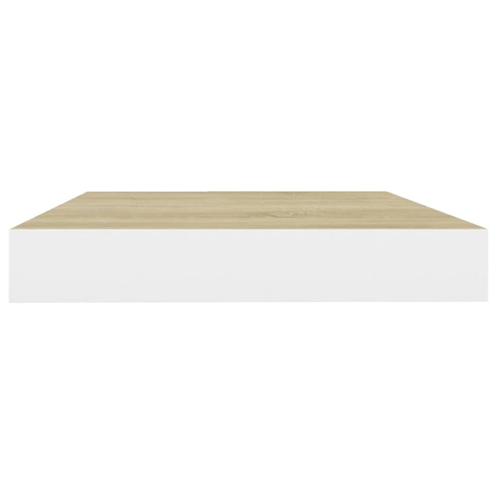 Floating Wall Shelves Set of 2 - Oak & White MDF Display Storage Shelves (19.7