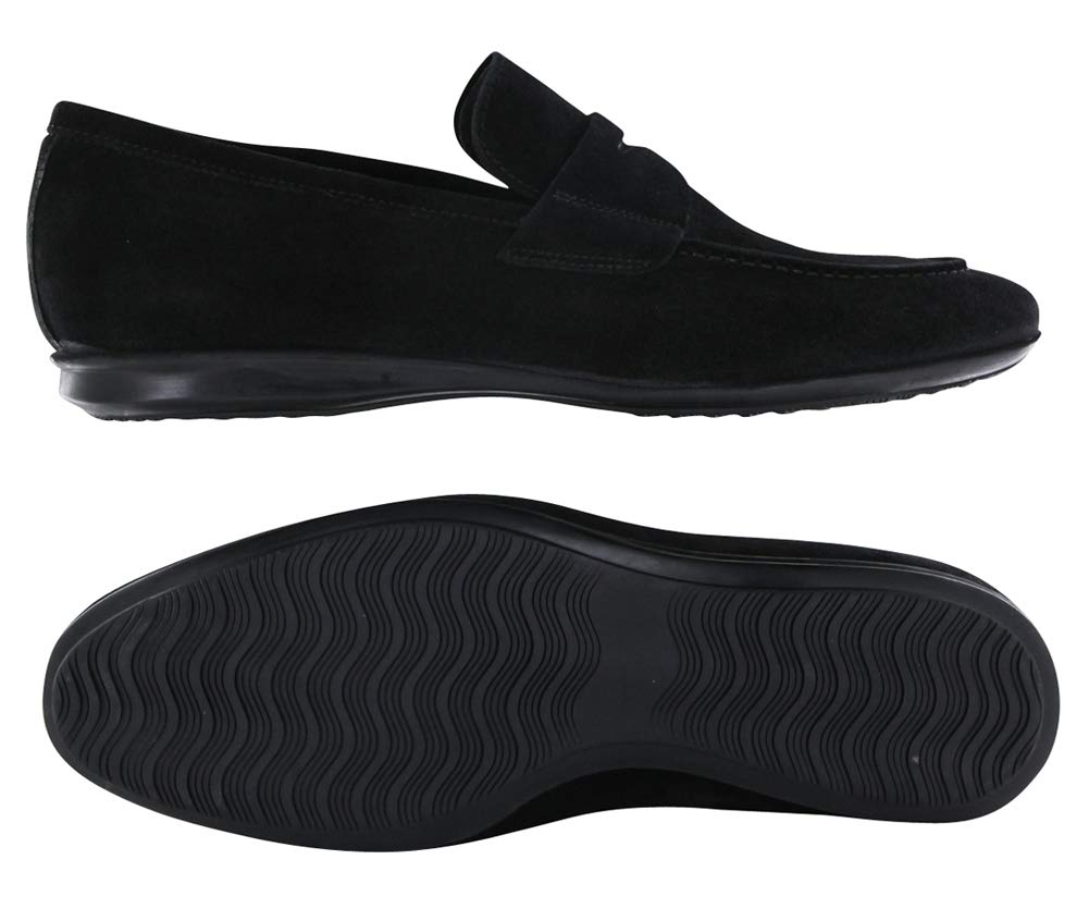 Luxury Fiori Di Lusso Black Suede Penny Loafers for Men - Comfortable Slip-On Dress Shoes for Business, Office & Formal Occasions