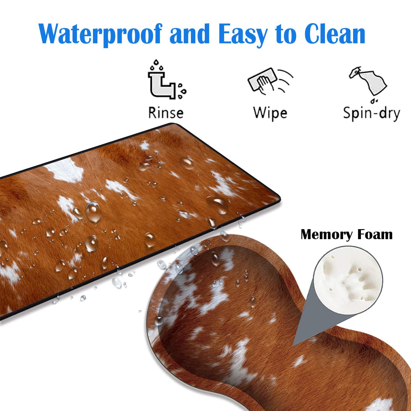 3-Piece Premium Mouse Pad Set - Large Anti-Slip Desk Mat with Stitched Edges, Memory Foam Wrist Rest & Coaster - Cowhide Leopard Brown Design for Office & Home Use - Perfect for Gaming, Work & Computer Comfort