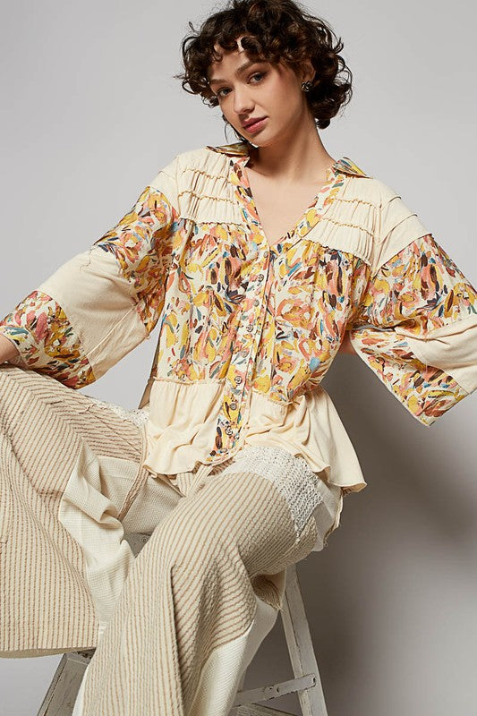 Stylish Frill Floral Beachy Boho Resort Shirt for Women - Perfect for Vacation, Summer Outfits & Tropical Getaways