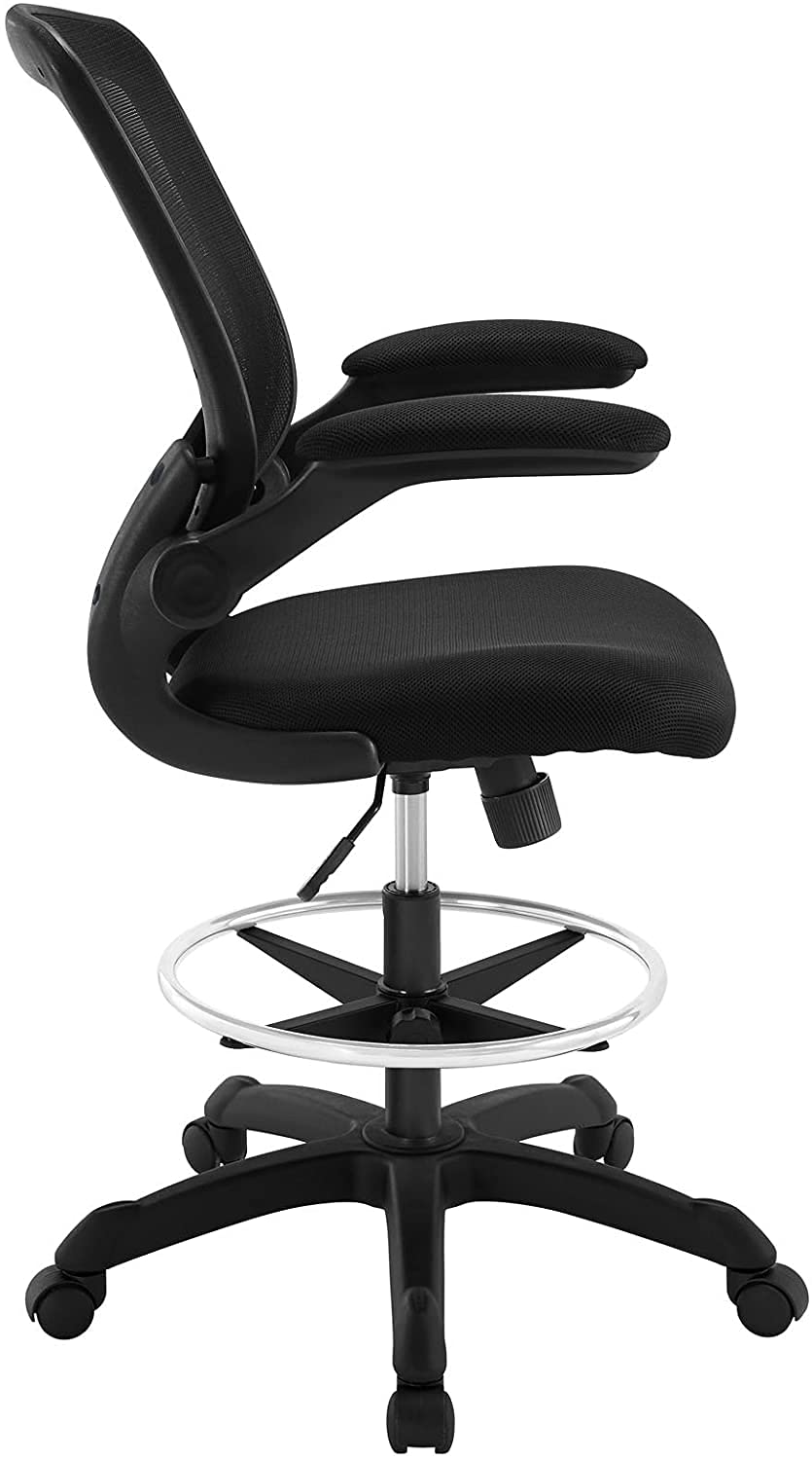 Veer Black Drafting Chair with Flip-Up Arms - Adjustable Office Chair for Reception Desk, Drafting Table & Home Office - Ergonomic High Stool for Comfortable Working & Studying