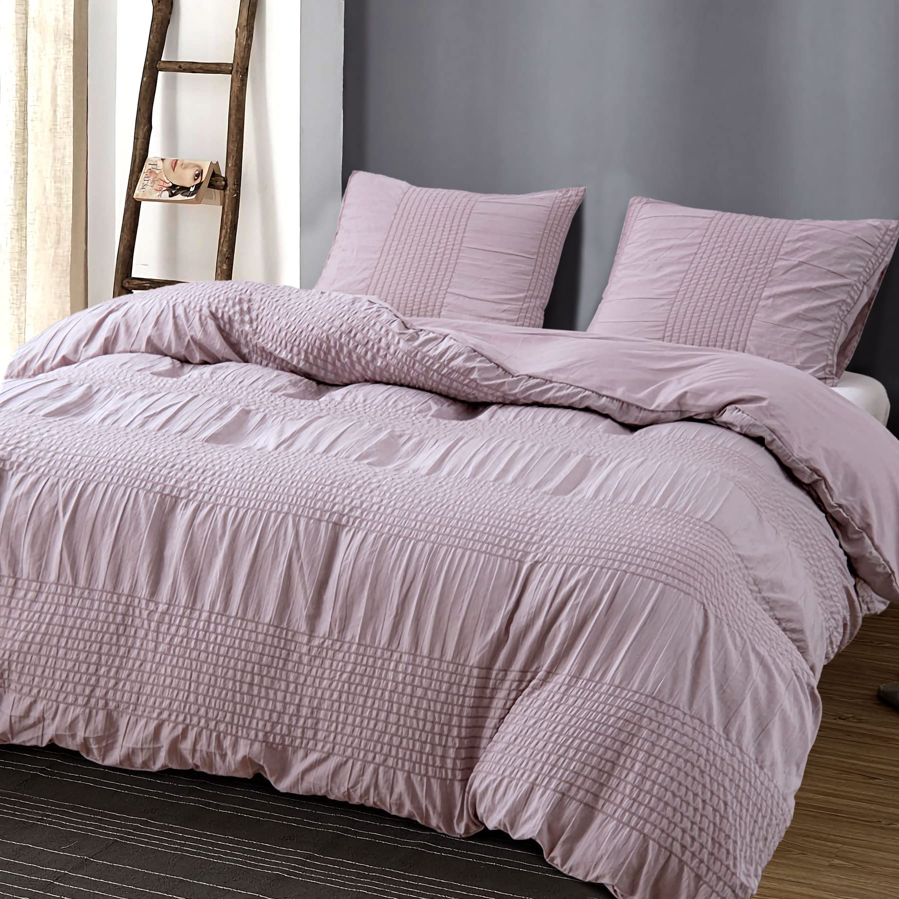 Jacquotha Pink Duvet Cover Twin Size - 2 Piece Textured Comforter Cover Set (1 Seersucker Quilt Cover + 1 Pillowcase) | Ultra Soft Lightweight Luxury Bedding for Girls, Teens & Guest Rooms | Perfect for Spring, Summer & Dorm Decor