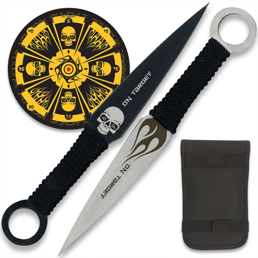 Skull Master Throwing Knife Set - 12 Stainless Steel Knives with Nylon Sheath & Skull Target - 6