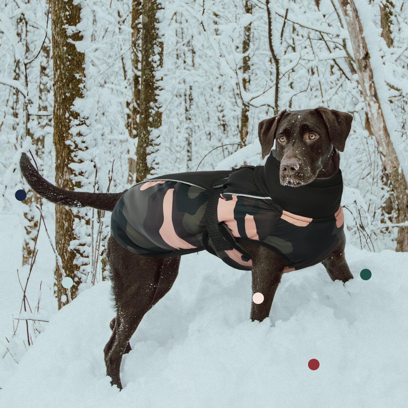 IECOii Reflective Adjustable Fleece Dog Jacket - Extra Warm Winter Coat with Buckle & Turtleneck for Small, Medium, Large Dogs - Green Camo - Perfect for Cold Weather Walks & Outdoor Adventures