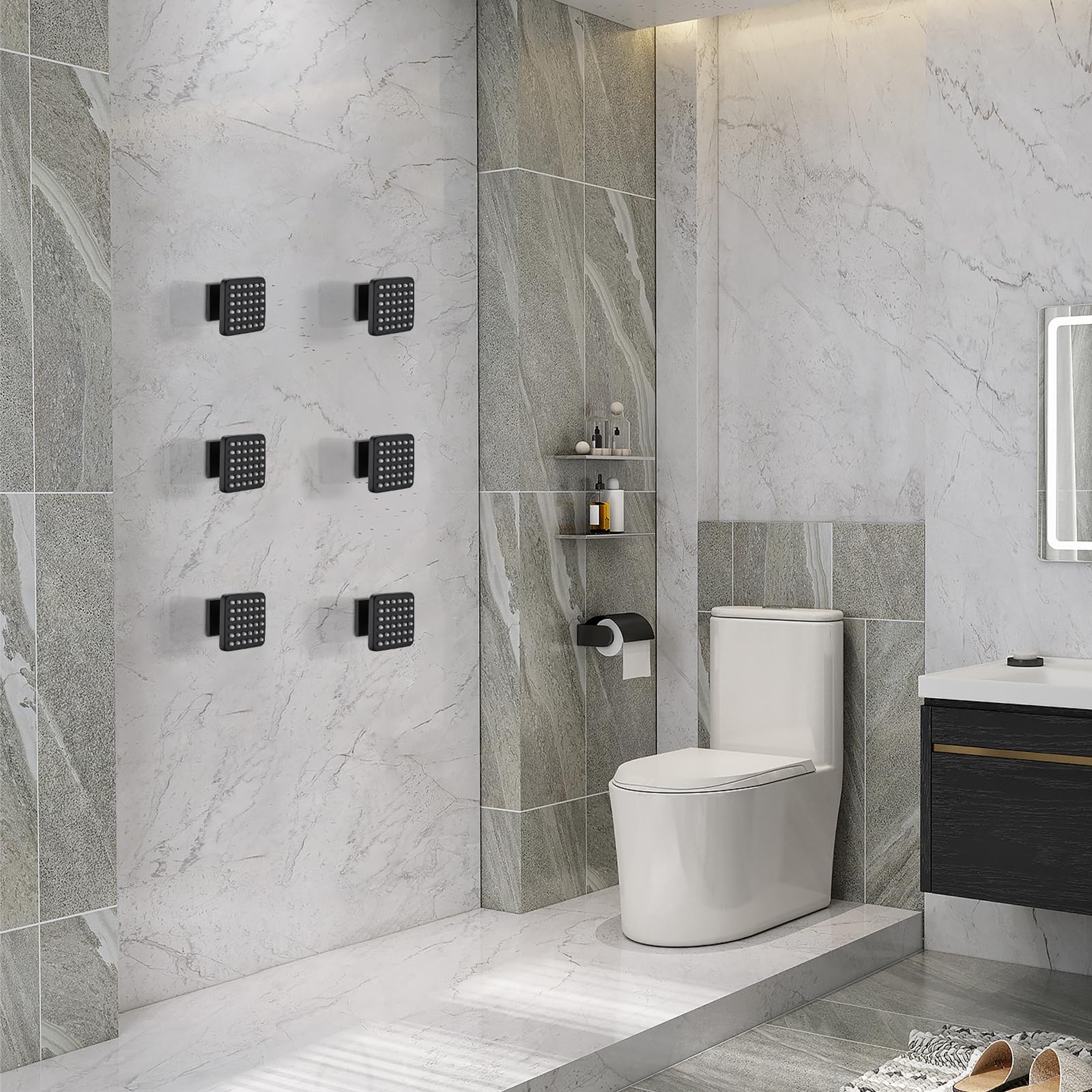Premium Solid Brass Square Shower Body Spray Jets - High Pressure Wall Mount Shower Massage Jets for Spa-Like Experience (6PCS, Matte Black) - Perfect for Luxury Bathroom Renovation & Relaxing Hydrotherapy Sessions