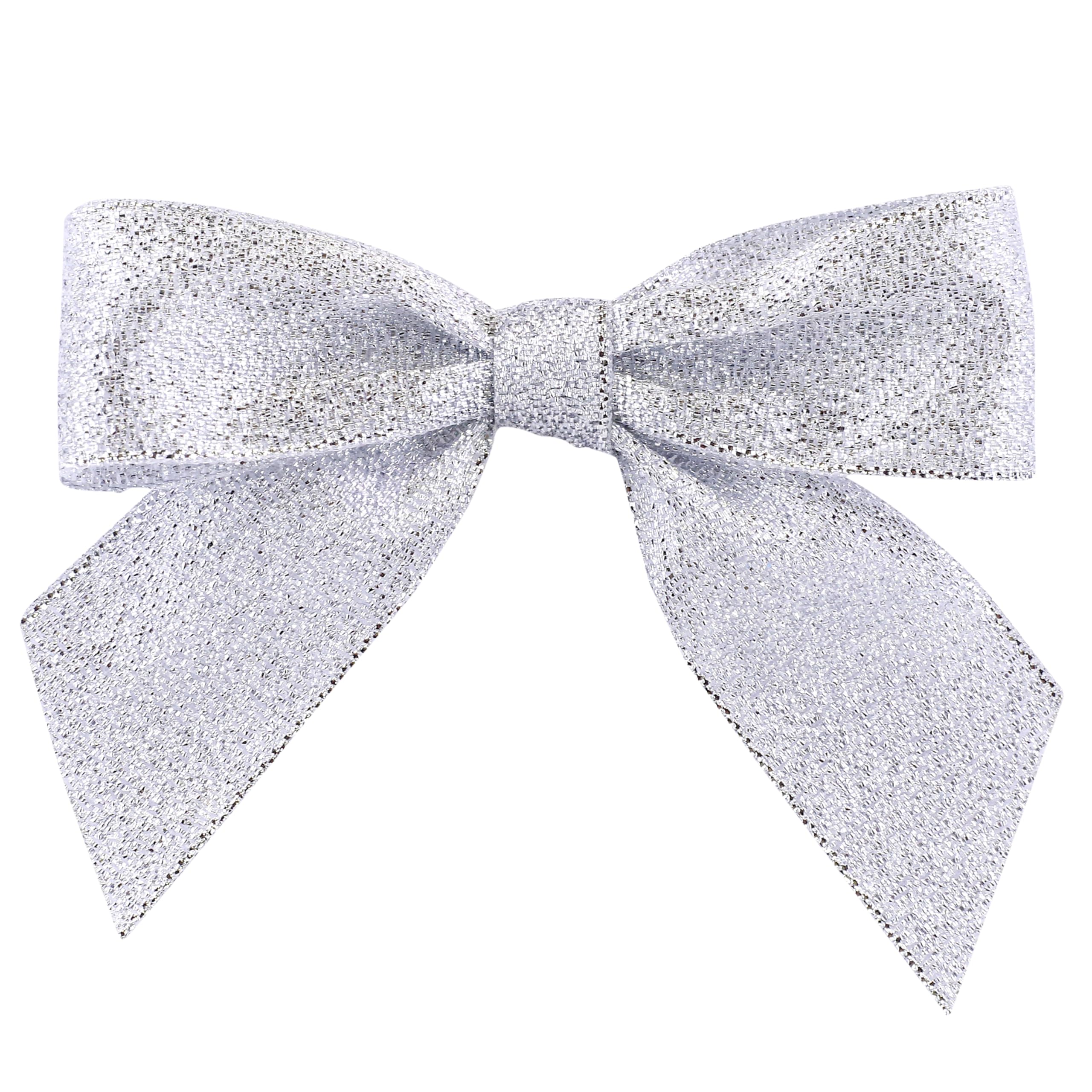 Reliant Metallic Shimmer Twist Tie Bows - 7/8 Inch x 100 Pieces Silver Ribbon for Gift Wrapping, Party Decorations, Wedding Favors & DIY Crafts