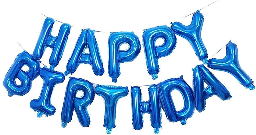 16 Inch Happy Birthday Banner Balloons - Reusable Mylar Foil Letter Balloons for Party Decorations | Eco-Friendly Birthday Party Supplies (Blue) - Perfect for Indoor/Outdoor Birthday Celebrations, Baby Showers & Anniversary Parties
