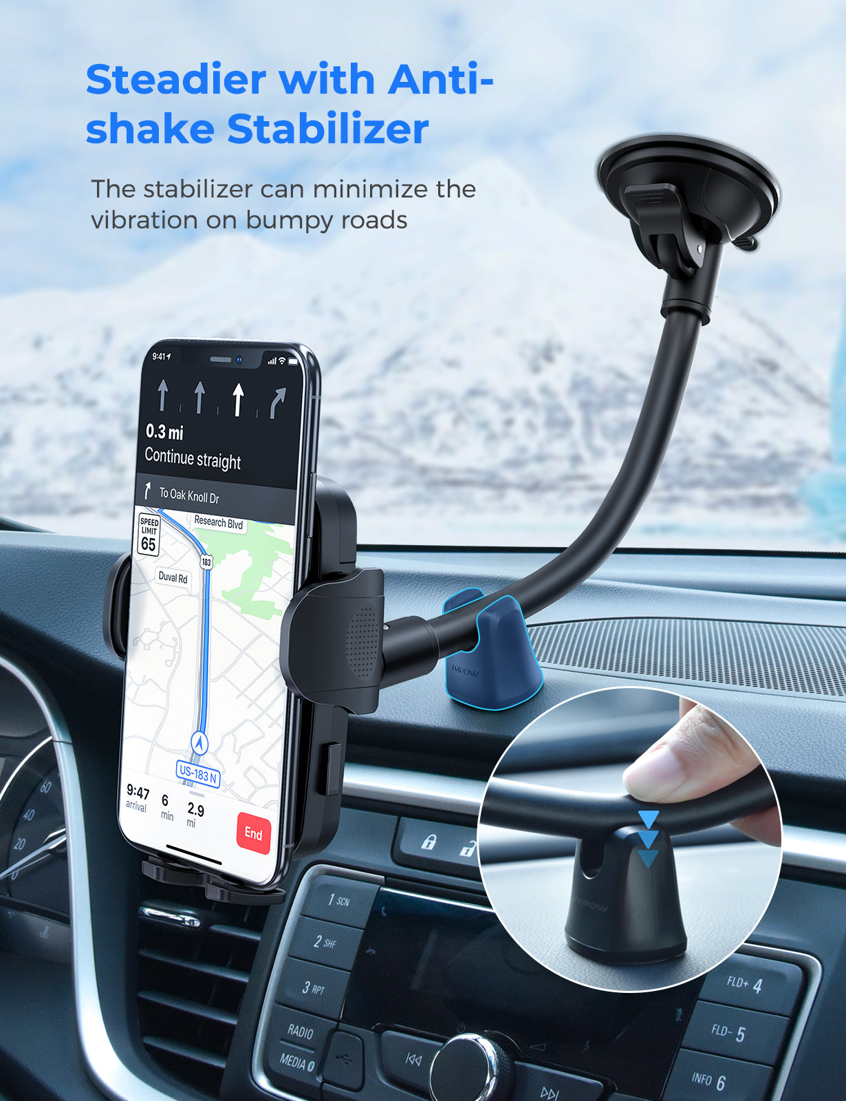 Mpow 159A Universal Car Phone Mount Holder - Windshield & Dashboard Compatible for iPhone, Samsung, Google Pixel - Hands-Free Driving & GPS Navigation Accessory