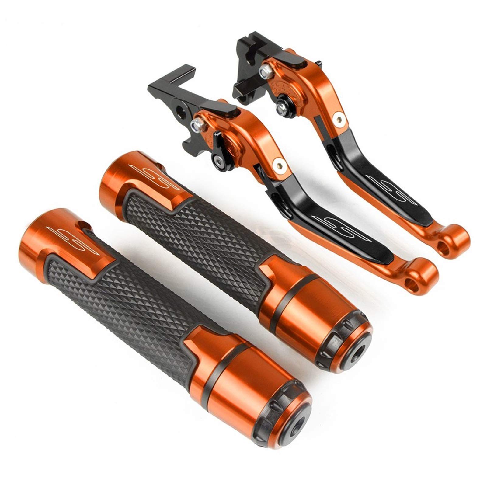 Adjustable Folding Motorcycle Brake & Clutch Levers - Universal Fit for Suzuki GSXR600 (2006-2010) | Ergonomic Hand Grips with Bar End Caps | Orange Color | Perfect for Street Racing & Long-Distance Riding