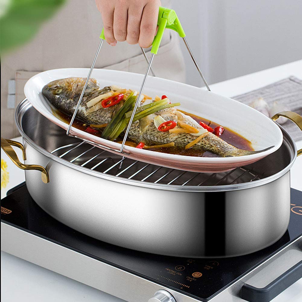 Premium Stainless Steel Fish Poacher Steamer Pot - 38cm Oval Induction Cooker & Stove Compatible - Multifunctional Kitchen Tool for Perfectly Steamed Fish, Seafood & Vegetables - Ideal for Home Chefs & Gourmet Cooking Gifts