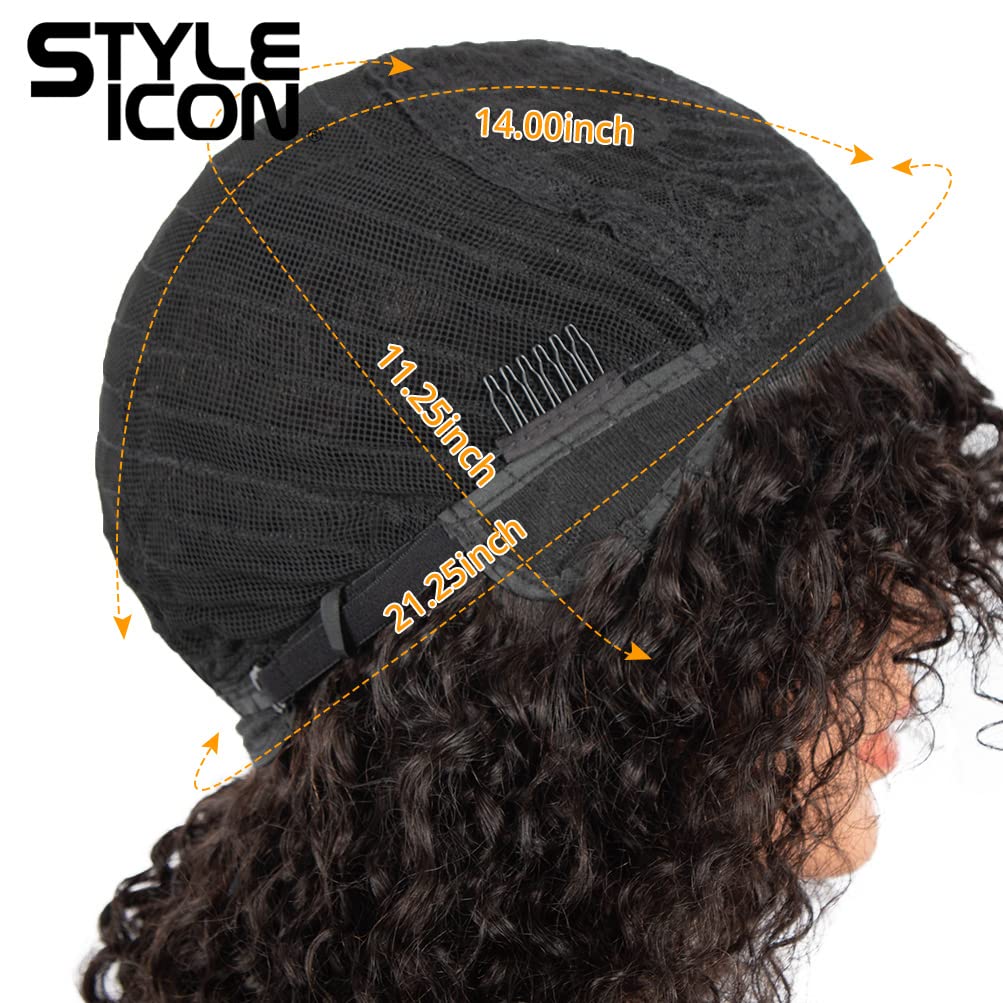 Short Curly Afro Wigs for Black Women - 100% Human Hair Wigs with Bangs (14 Inches, Natural Black) | Perfect for Daily Wear, Cosplay & Special Occasions