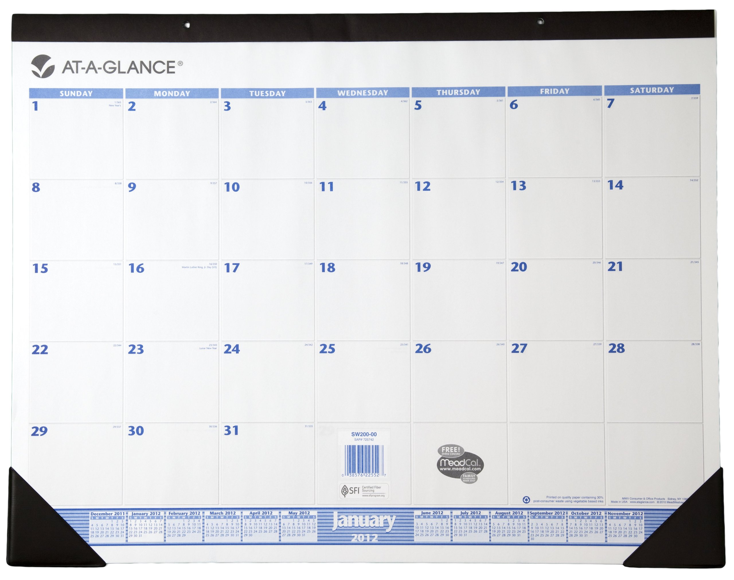 AT-A-GLANCE Eco-Friendly Recycled Desk Calendar Pad, 22 x 17 Inches, Black - 2012 Monthly Planner (SW200-00) for Office, Home & School Organization