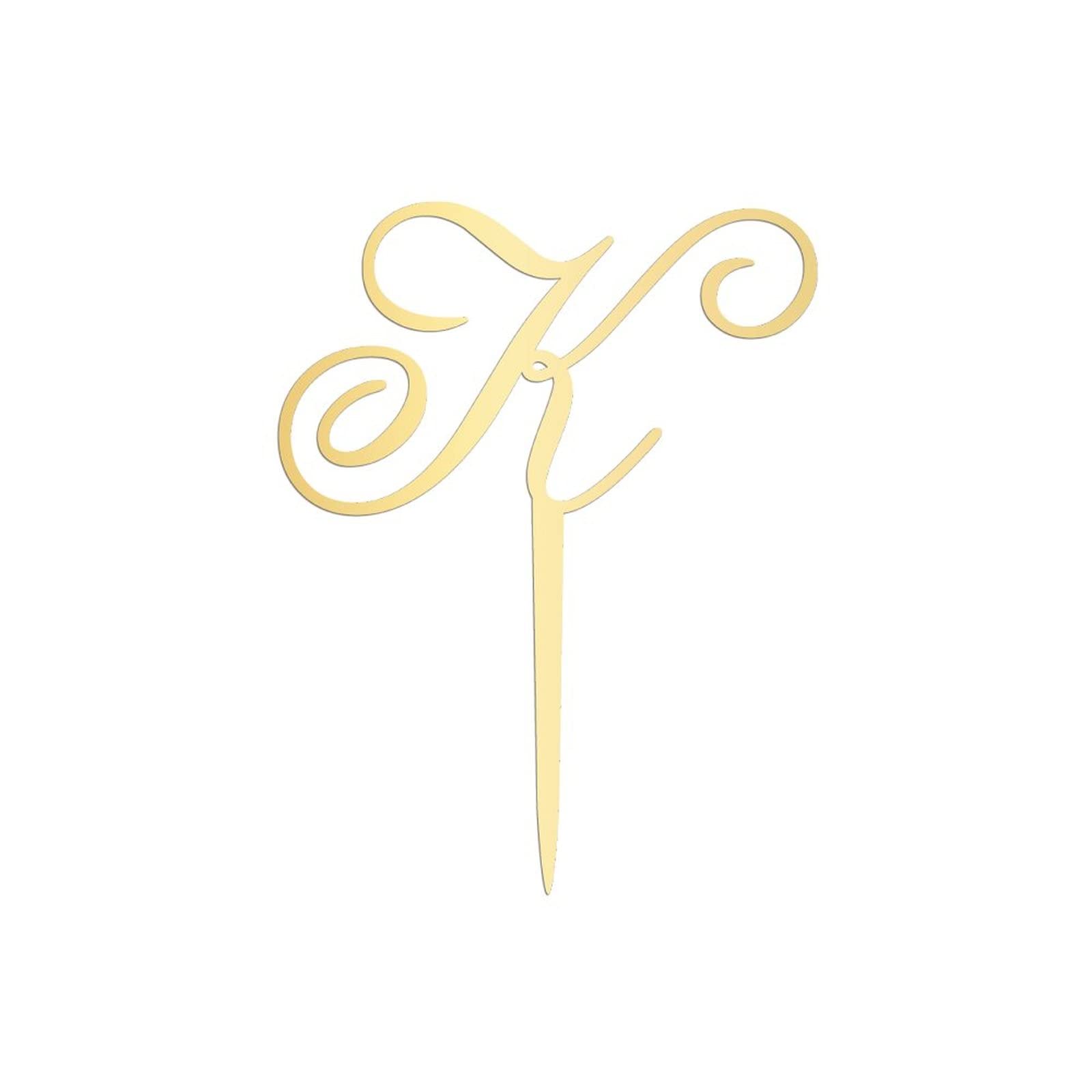 Elegant Gold Acrylic Monogram Cake Topper - Letter K Wedding Cake Decor for Anniversary, Birthday Party & Special Events | Rustic Initial Cake Topper for Wedding Dessert Table Decoration
