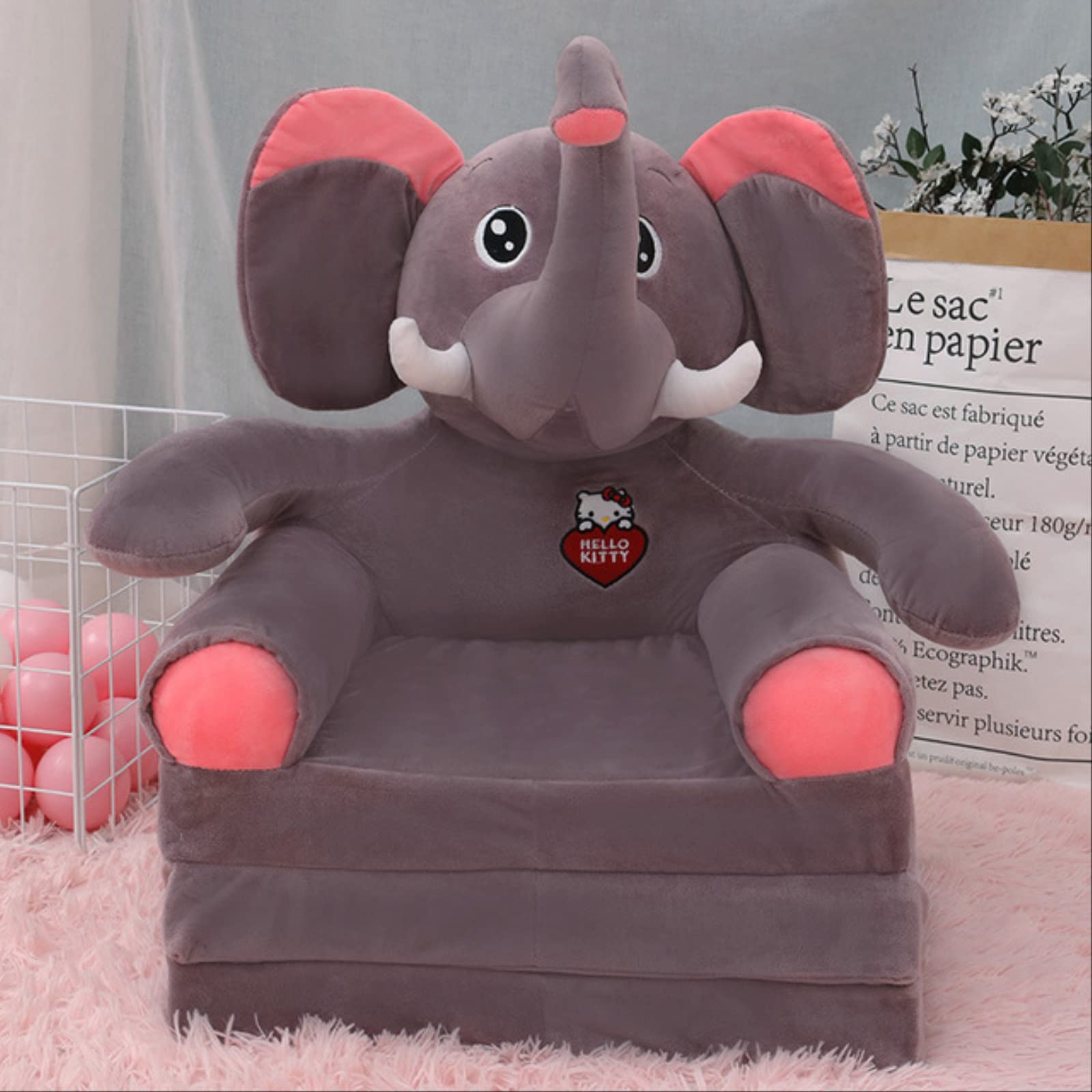 3-Layer Folding Kids Sofa Bed - Convertible Child Chair & Nap Cushion with Cartoon Crown Design - Cute Elephant Stool for Nursery, Kindergarten & Playroom - Perfect for Napping, Reading & Playtime