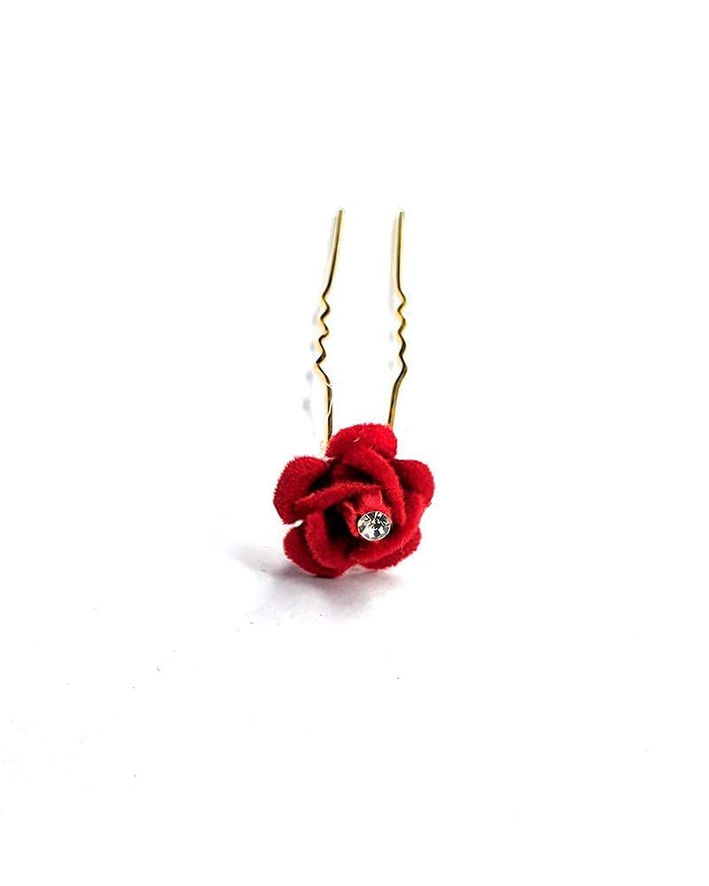 Raddhi Enterprises 12-Piece Rose Juda Hair Pins for Women - Velvet Floral Hair Accessories for Bridal, Wedding, Party & Everyday Styling