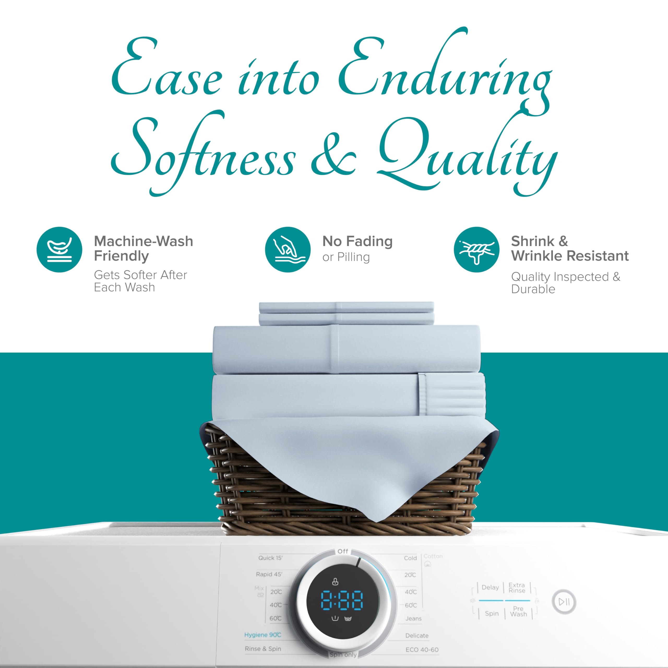 Luxury 100% Egyptian Cotton Queen Sheet Set - 4 PC 800 Thread Count Sateen Weave Bedding, Soft & Cooling Light Blue Sheets with 16