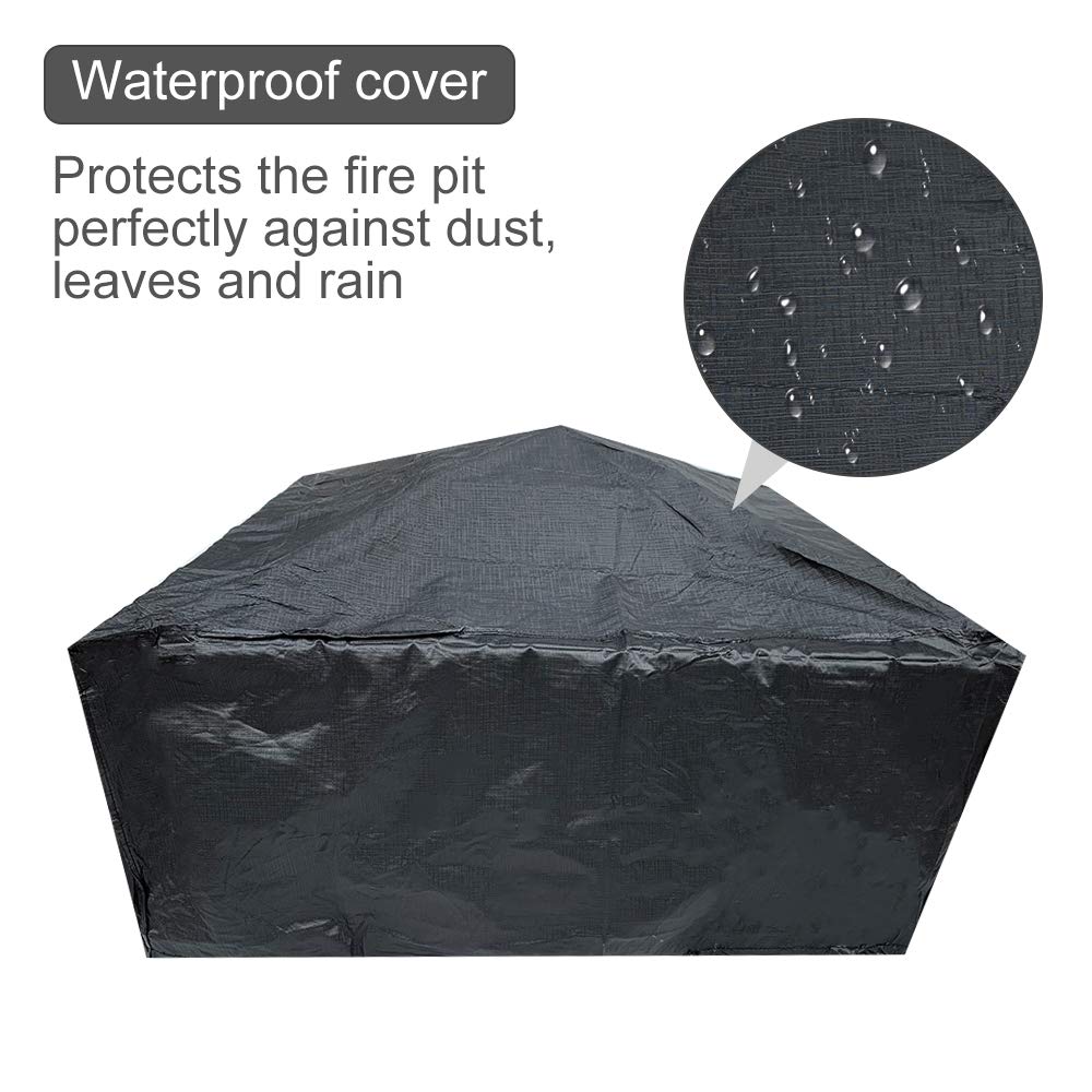 32 Inch Black Square Metal Fire Pit Table - Outdoor Wood Burning Firepit for Patio, Backyard, Camping - Perfect for Family Gatherings & Christmas Parties