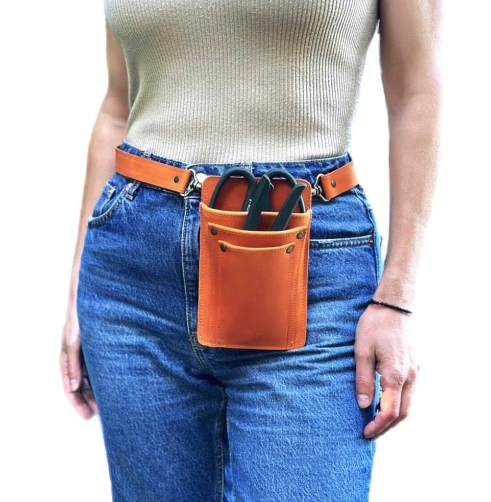 Premium Leather Garden Tool Belt for Women - Durable Orange Gardening Belt with Pockets - Handmade Florist Apron & Gardener Accessories - Perfect Gift for Female Gardeners (Ideal for Planting, Pruning & Outdoor Work)