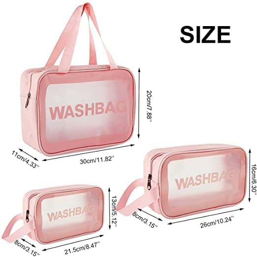 Jippco 3-Pack Clear Waterproof Travel Toiletry Bag Set - Portable Cosmetic & Makeup Organizer for Women & Men - Ideal for Air Travel, Gym, Camping & Daily Use