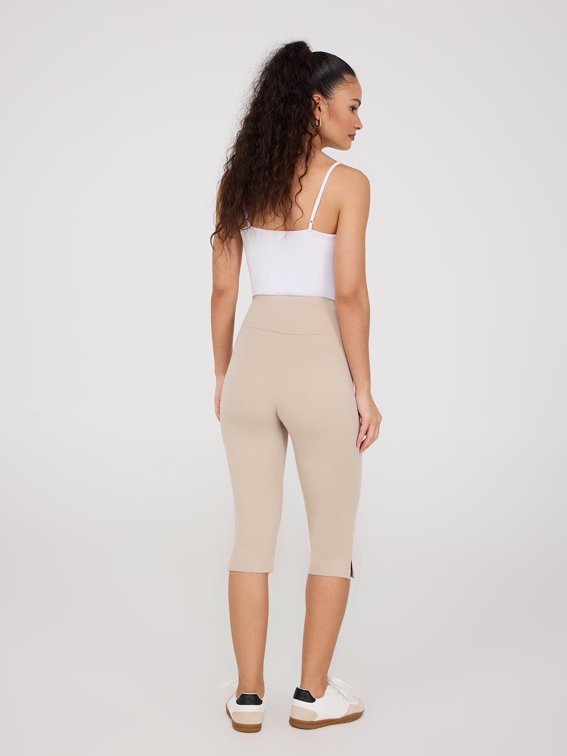 Comfortable Wide Waistband Capri Pants with Slit Hem - Women's Stretchy Casual Lounge Pants for Yoga, Travel & Everyday Wear