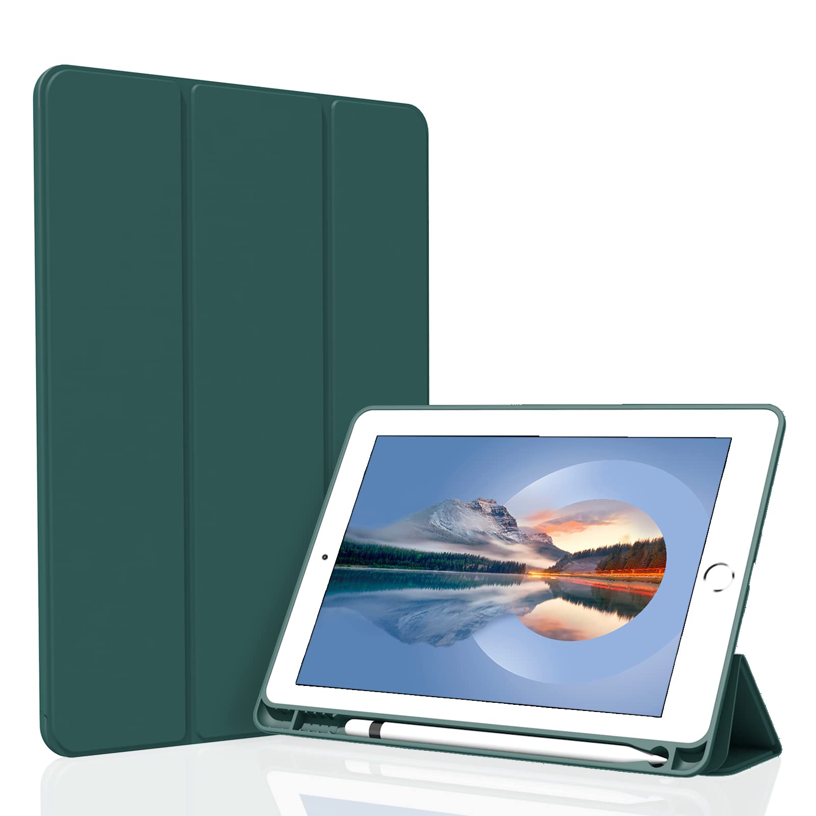 Premium iPad 10.2 Case (2021/2020/2019 & 9th/8th/7th Gen) - Lightweight Trifold Stand Cover with Auto Sleep/Wake, Soft TPU Pencil Holder - Dark Green - Perfect for Work, Study & Travel Protection