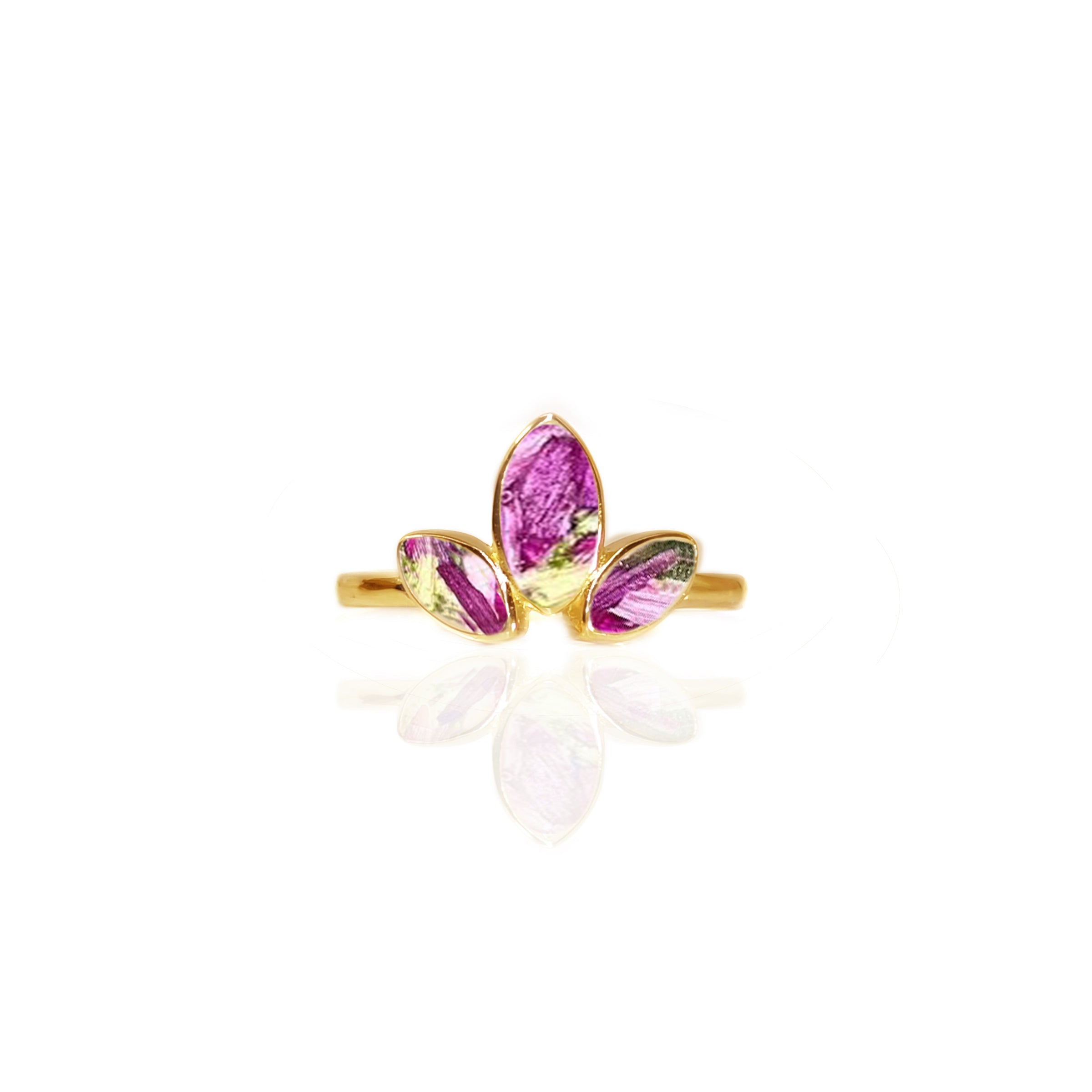 Solid Gold Clover Dried Flower Ring for Weddings, Funerals & Special Occasions - Elegant Botanical Jewelry Gift for Women
