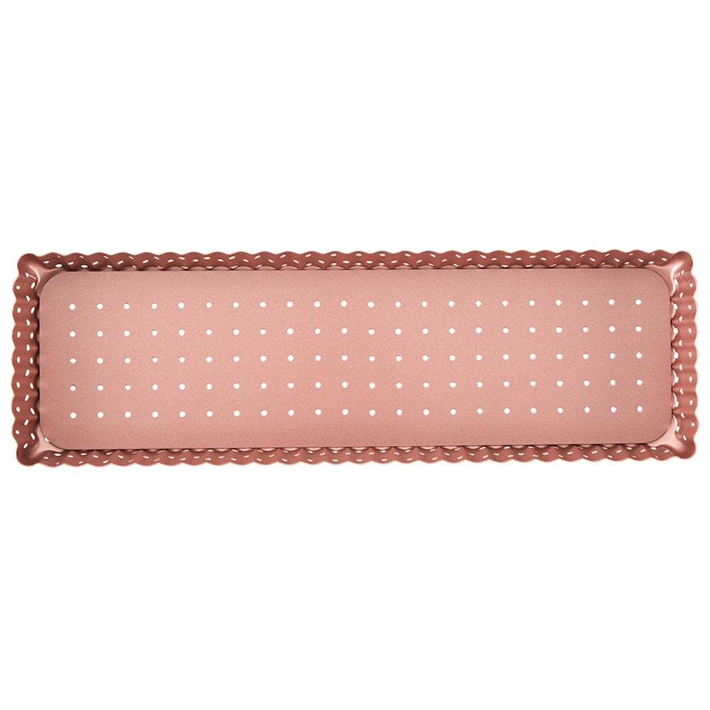 Premium Rose Gold Perforated Rectangle Quiche & Tart Pan - Nonstick Baking Dish for Perfect Pastry Crust - Ideal for Quiches, Tarts, Pies & Desserts
