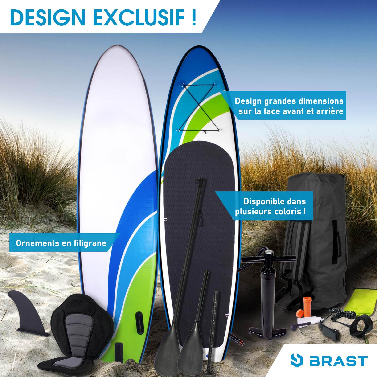**BRAST Inflatable Stand Up Paddle Board with Wave Design - 320x81x15cm SUP Set Includes Paddle, Pump, Foot Strap & Backpack - Perfect for Lakes, Rivers & Ocean Adventures**