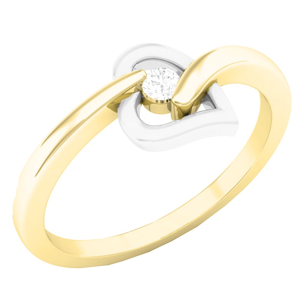0.06 Cttw Round White Diamond Heart Promise Ring for Women - 10K White & Yellow Gold - Elegant Gift for Anniversary, Engagement & Valentine's Day
