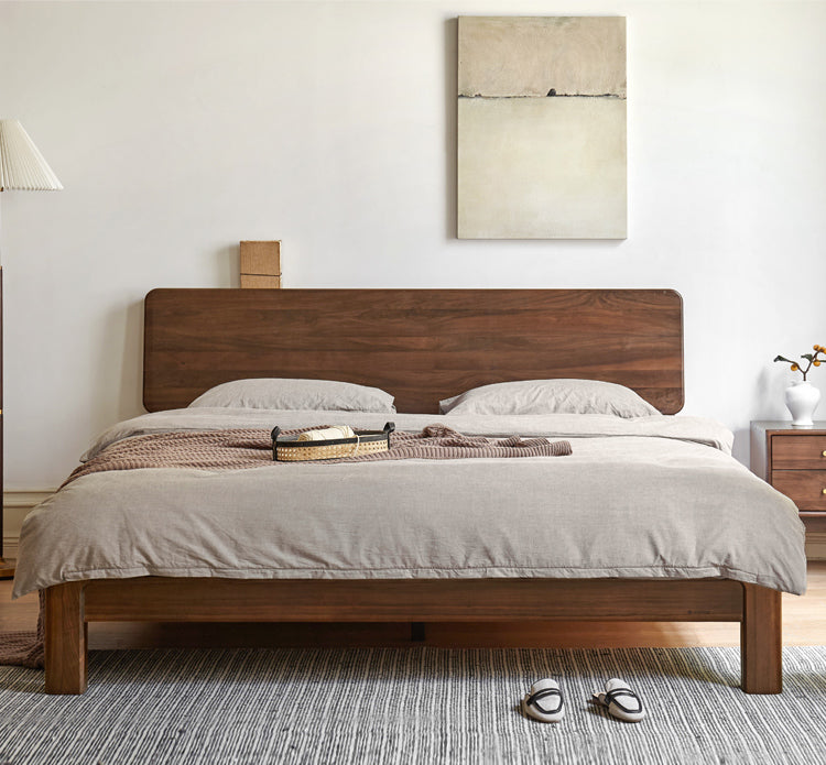 Premium Black Walnut Solid Wood Bed Frame - Queen Size, Handcrafted Hardwood Bed with Sturdy Support - Perfect for Master Bedroom, Guest Room & Farmhouse Decor