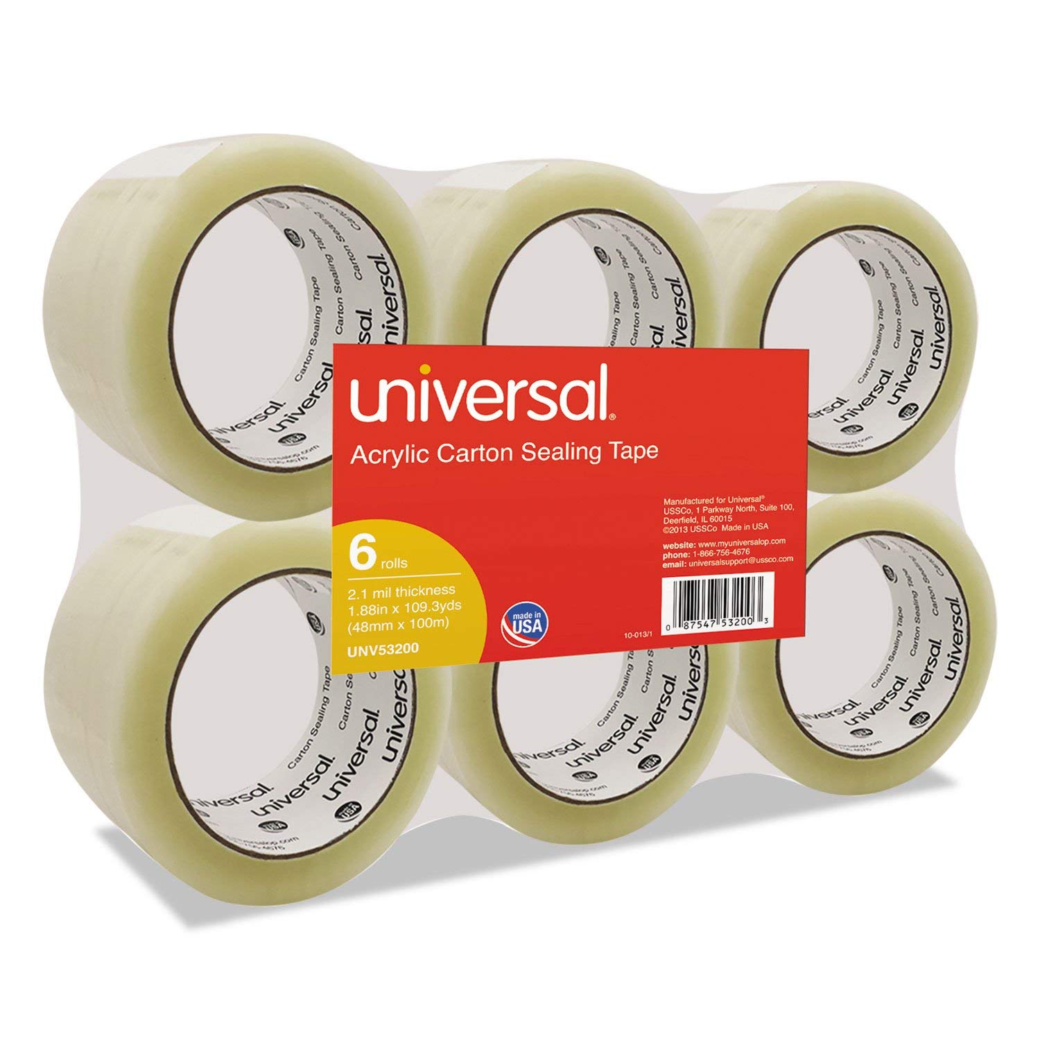 Premium Clear Universal Box Sealing Tape - 2 Inch x 110 Yards (3 Inch Core) - 6 Pack for Shipping, Moving & Packaging | Heavy-Duty Adhesive for Secure Box Sealing