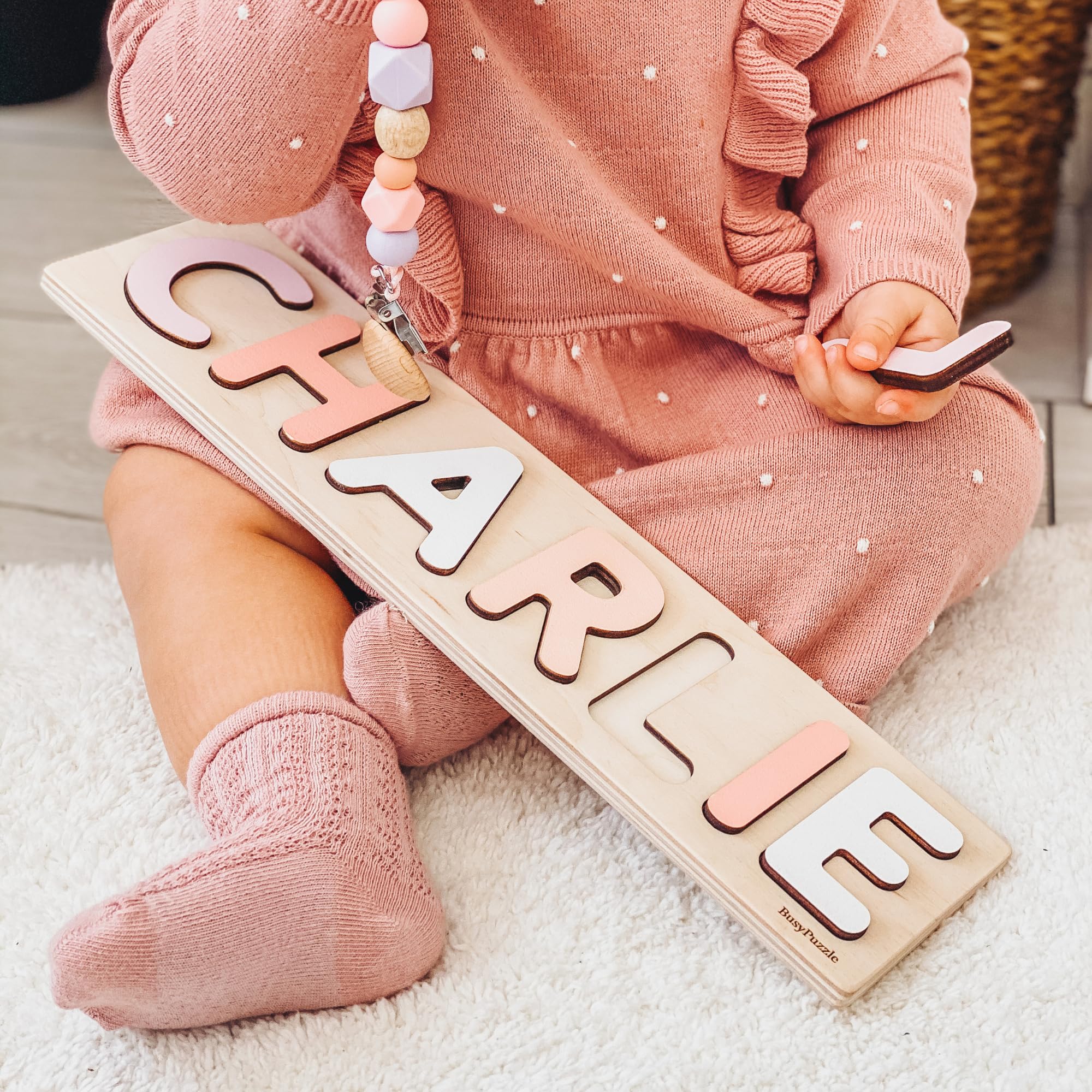 Personalized Wooden Name Puzzle - Montessori Learning Toy for Babies & Toddlers, Custom Baby Girl Gift, Boho Nursery Decor, 1st Birthday Present, Toddler Room Decoration - Perfect for Early Education & Playroom Decor