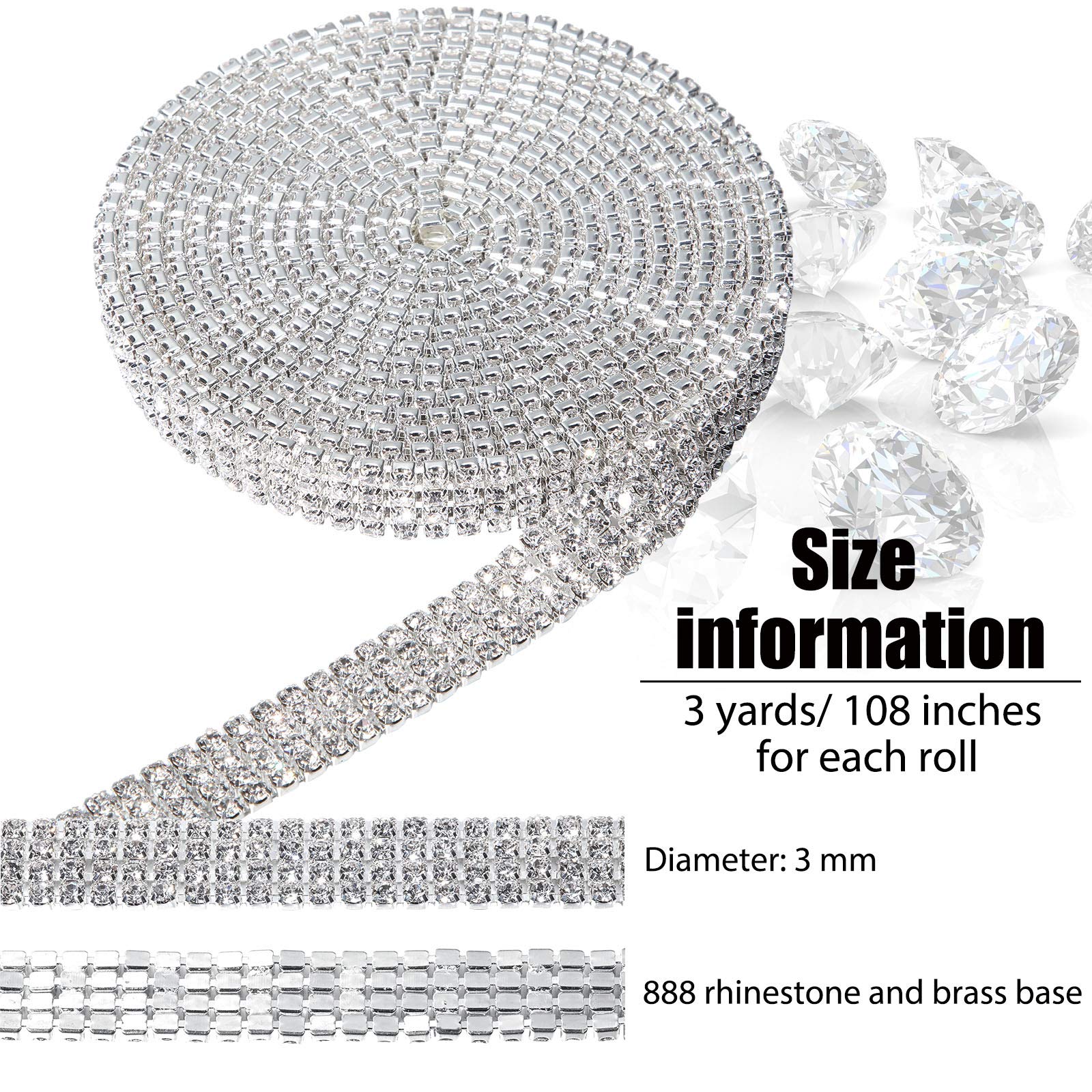 4 Rows Crystal Rhinestone Close Chain with 3mm Rhinestones - DIY Jewelry Making, Wedding Decor, Home Party Crafts (White, 3 Yards) - Perfect for Bridal Accessories, Costume Embellishments, and Handmade Gift Decorations