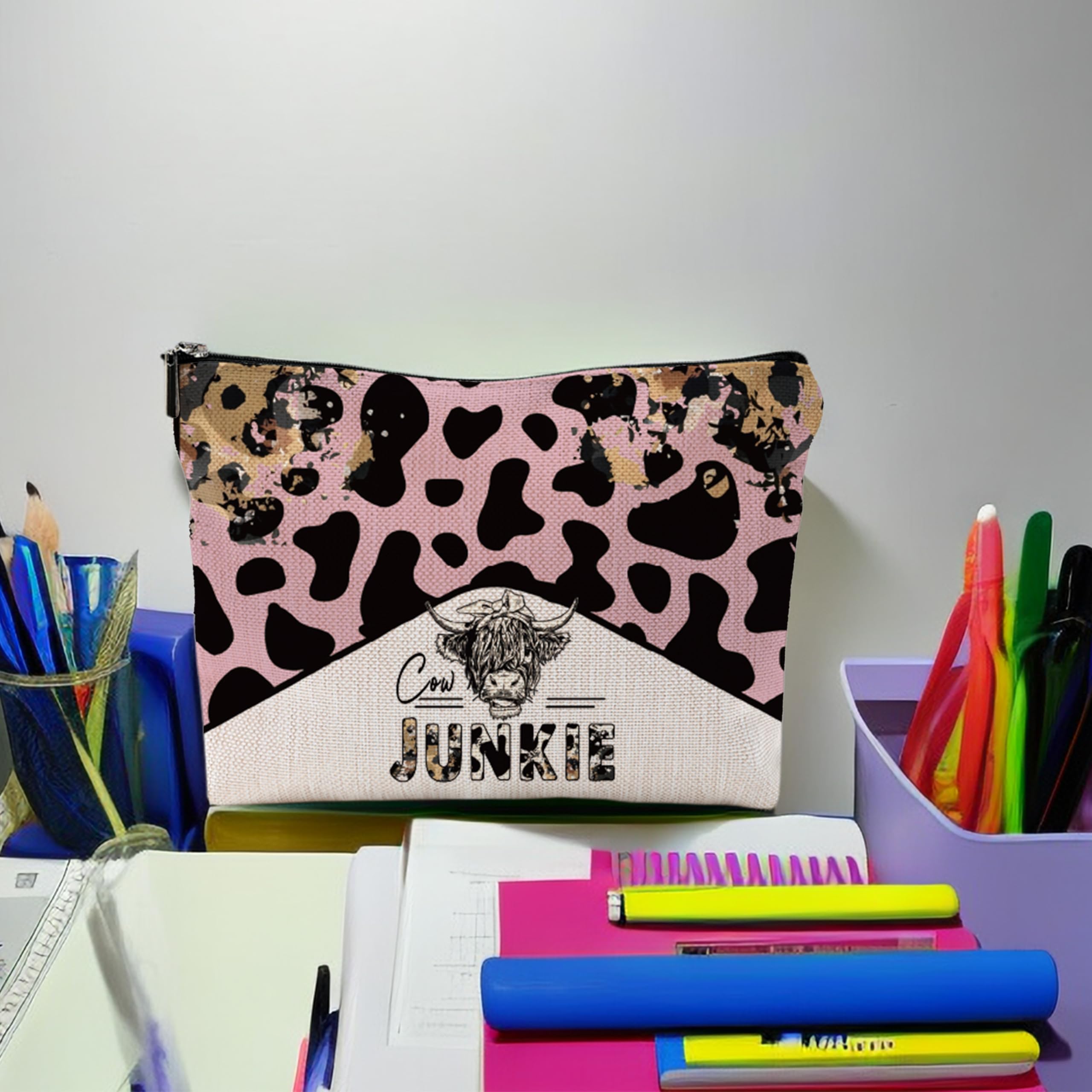 Cow Print Makeup Bag for Women - 7x10 Inch Cute Western Cow Pattern Cosmetic Pouch, Perfect for Travel, Gym & Everyday Use - Unique Cow Gifts & Accessories