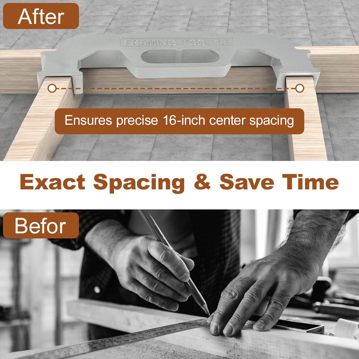 2PCS 16-Inch On-Center Stud Layout Tool - Heavy Duty Cast Aluminum Framing Spacing Tool for Walls, Roofs, Floors & Ladders - Precision Measurement Jig for Professional Carpenters & DIY Home Improvement Projects