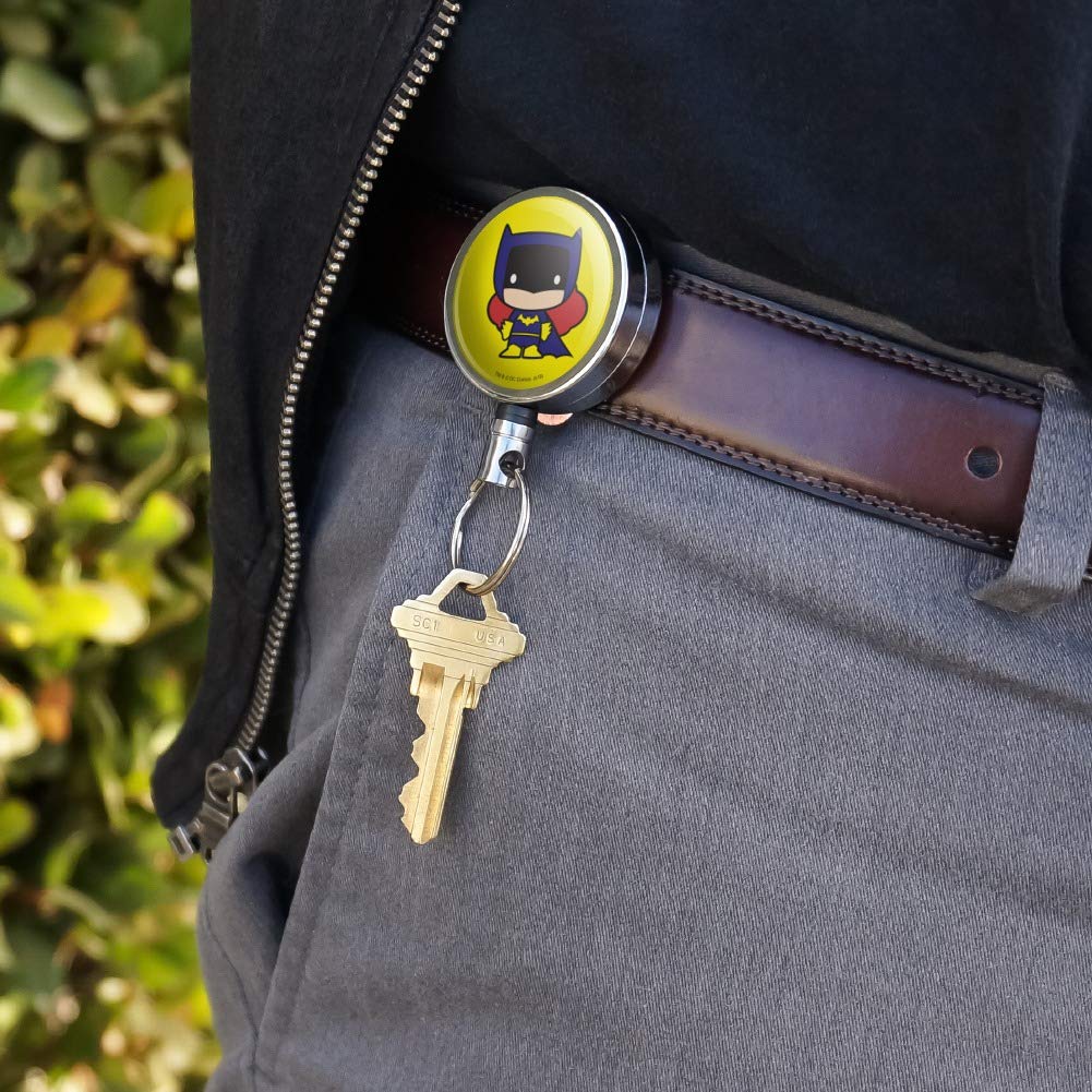 Batman Batgirl Cute Chibi Character ID Badge Holder - Heavy Duty Metal Retractable Key Card Reel with Belt Clip - Perfect for Cosplay, Comic Con, and Office Security Access