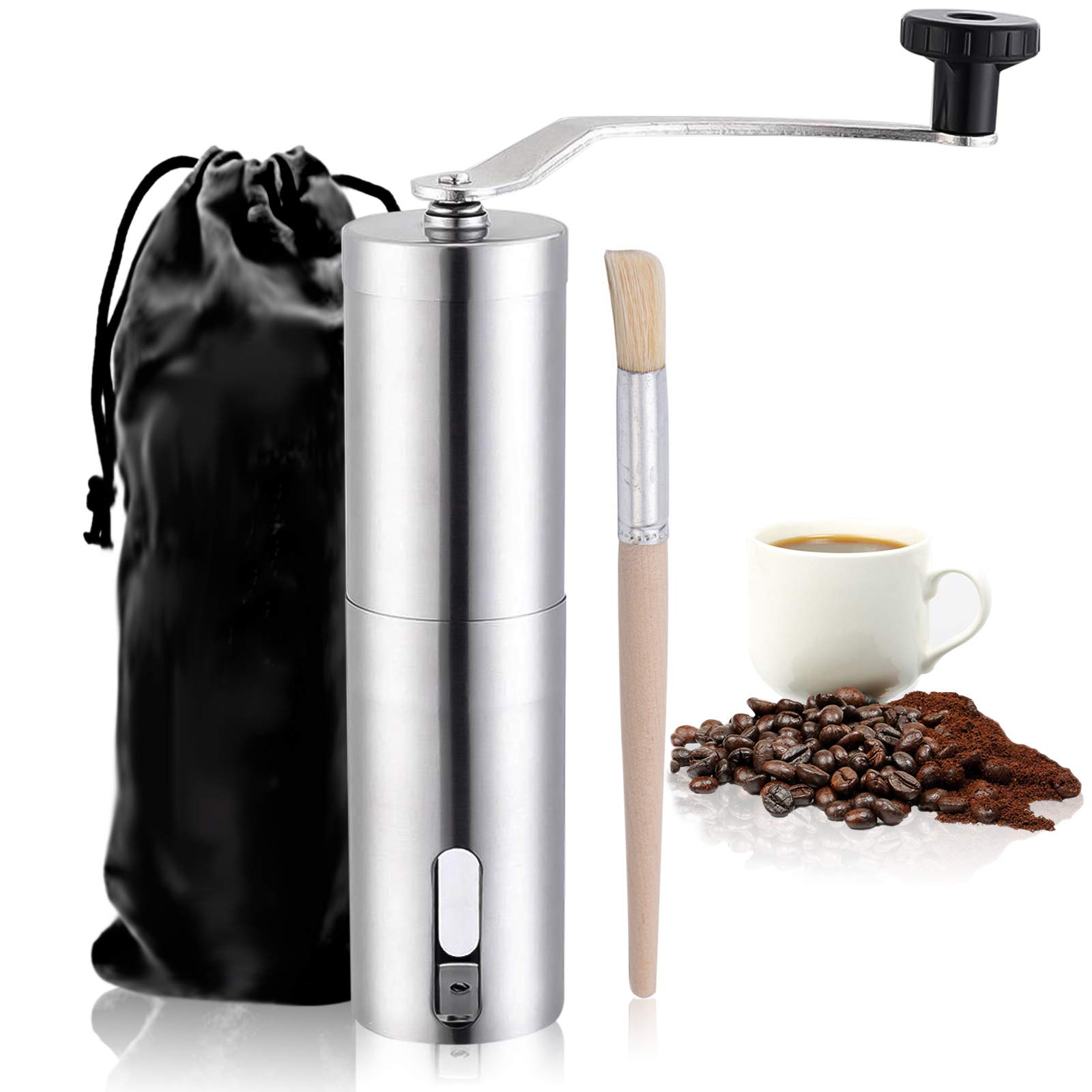 Premium Manual Coffee Grinder with Adjustable Settings - Ceramic Conical Burr, Stainless Steel Hand Mill for Espresso, French Press & Pour Over | Perfect for Home, Office, Travel & Camping | Includes Cleaning Brush & Storage Bag
