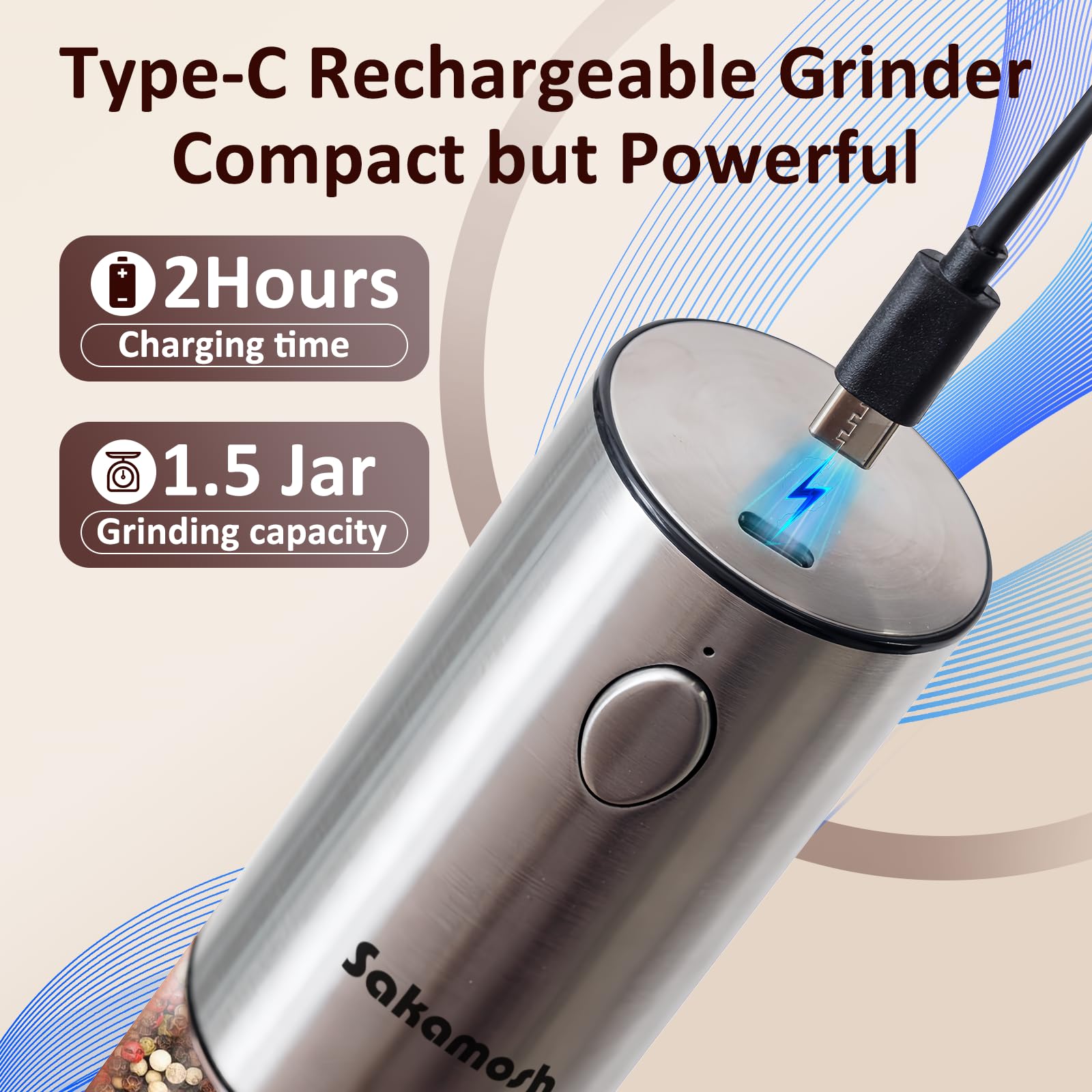 Premium Rechargeable Electric Salt and Pepper Grinder Set - Adjustable Coarseness with LED Light, Stainless Steel Refillable Spice Mill (2 Pack) - Perfect for Kitchen, Dining Table, Camping & Gifts
