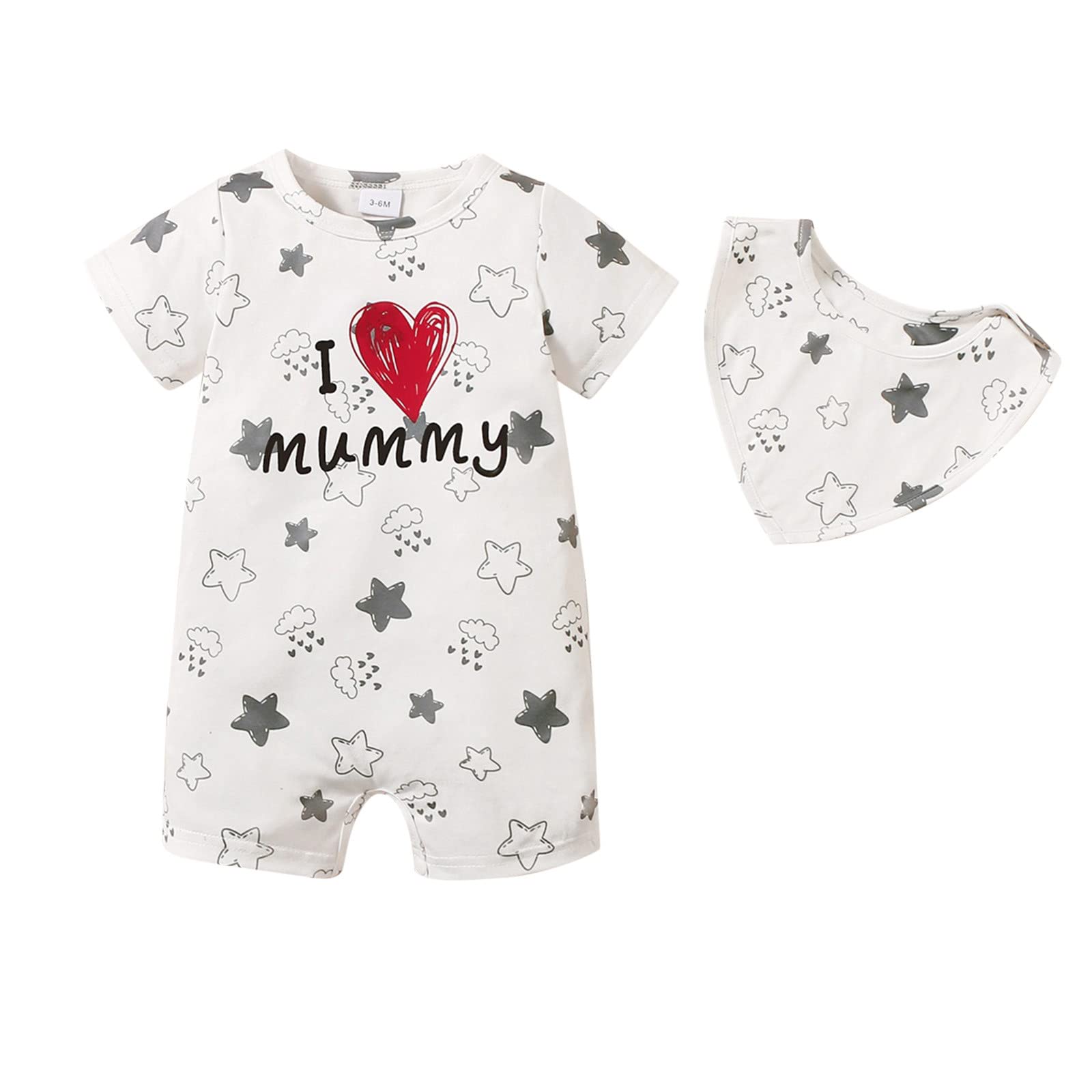 Toddler Girls & Boys Star Print Short Sleeve Romper Jumpsuit Set - Soft Cotton Baby Outfit for Playtime, Daycare & Family Photos