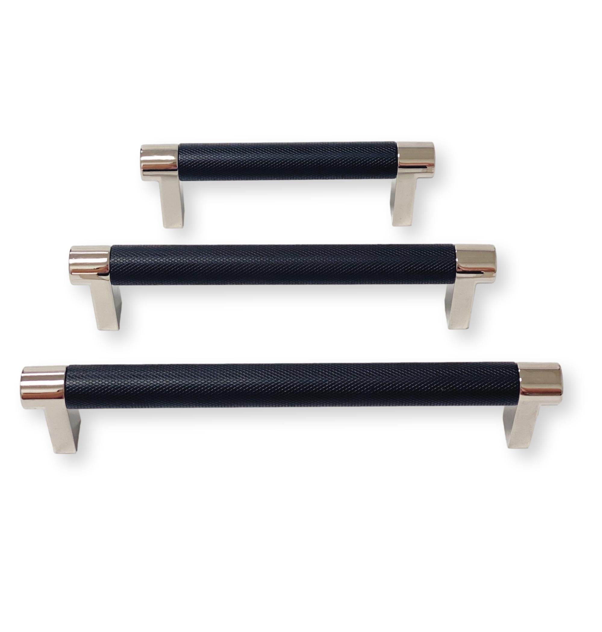 Knurled Select Texture Polished Nickel and Black Drawer Pulls - Premium Cabinet Handles for Kitchen, Bathroom & Furniture (Set of 10) - Modern Hardware for Dressers, Cabinets & Home Decor