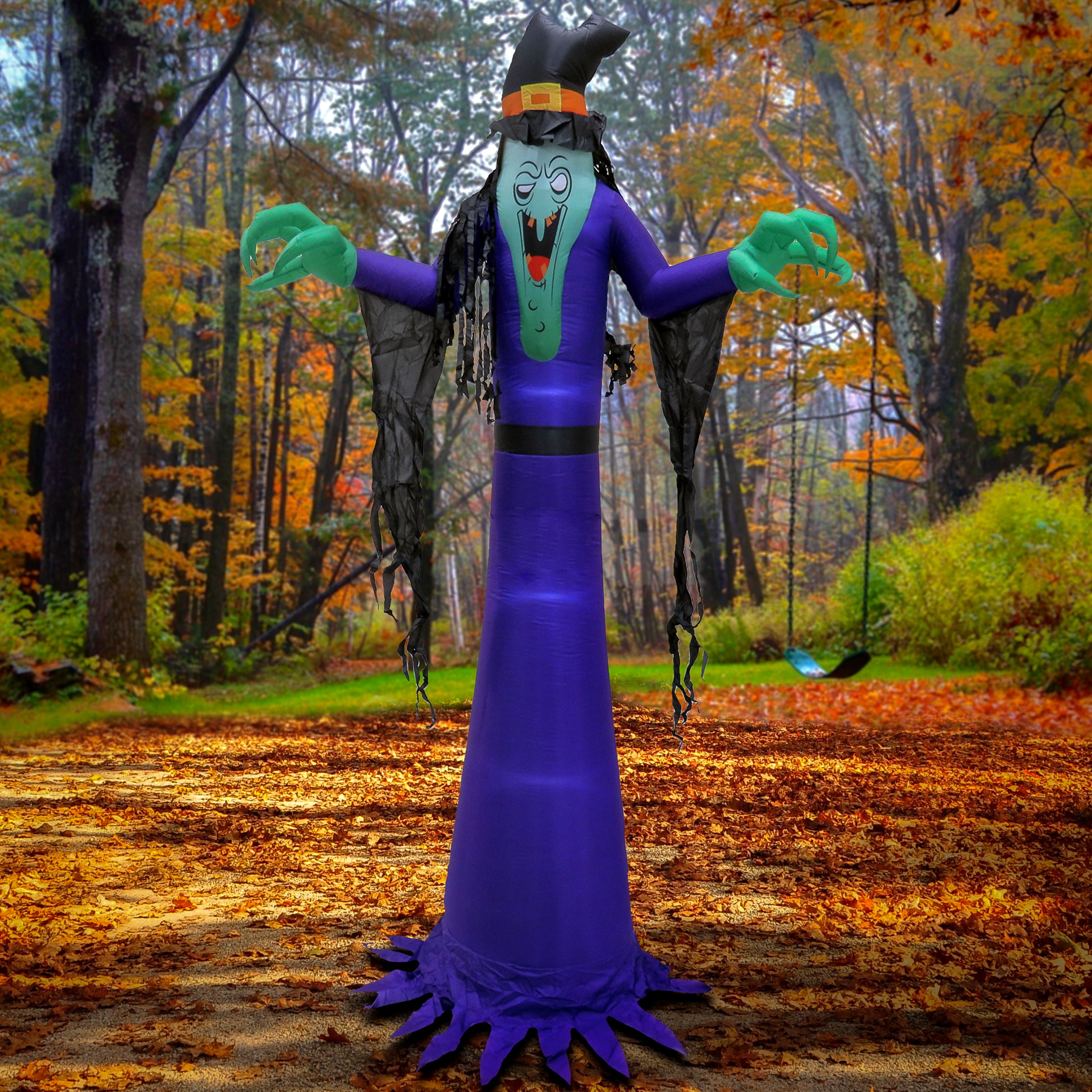 12 ft. Halloween Witch Inflatable Decoration with LED Lights - Outdoor Yard Decor for Spooky Party, Haunted House & Halloween Festivities