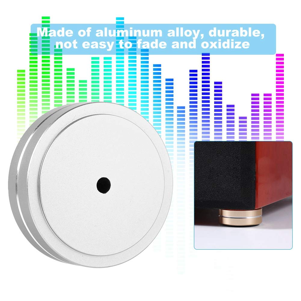 Premium Aluminum Alloy Speaker Isolation Feet Pads - HiFi Audio Equipment Vibration Dampers & Floor Protectors for Turntables, Studio Monitors & Home Theater Systems (Silver)