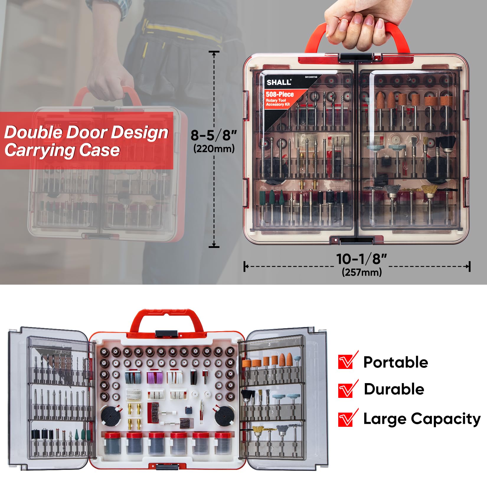 SHALL 508-Piece Rotary Tool Accessories Kit - Universal Rotary Tool Bits Set for Sanding, Cutting, Grinding, Drilling, Carving, Engraving & Polishing - Includes Carrying Case - Perfect for DIY Projects, Woodworking, Metalworking & Home Repairs