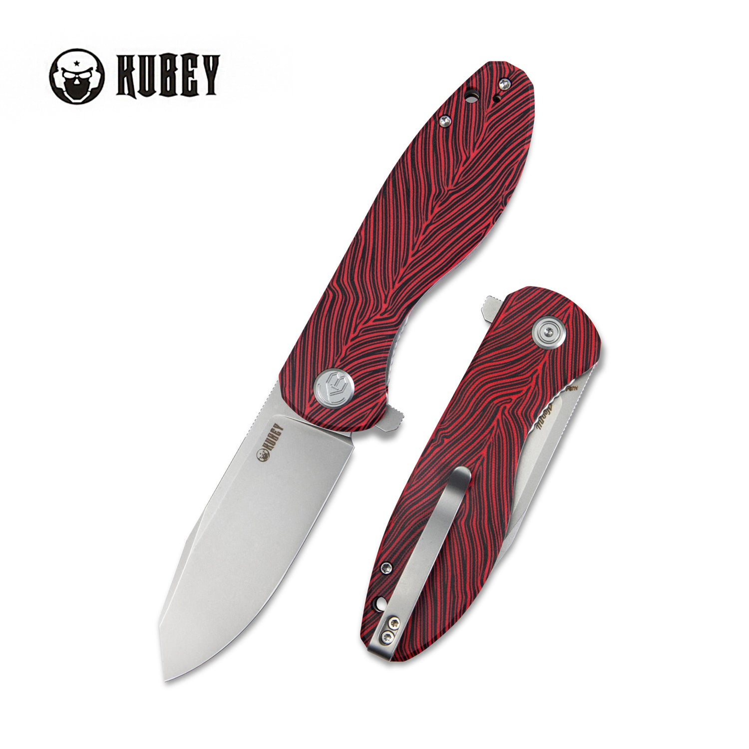 Master Chief Outdoor Folding Pocket Knife - Red & Black Damascus Steel Blade, G10 Handle, 3.43
