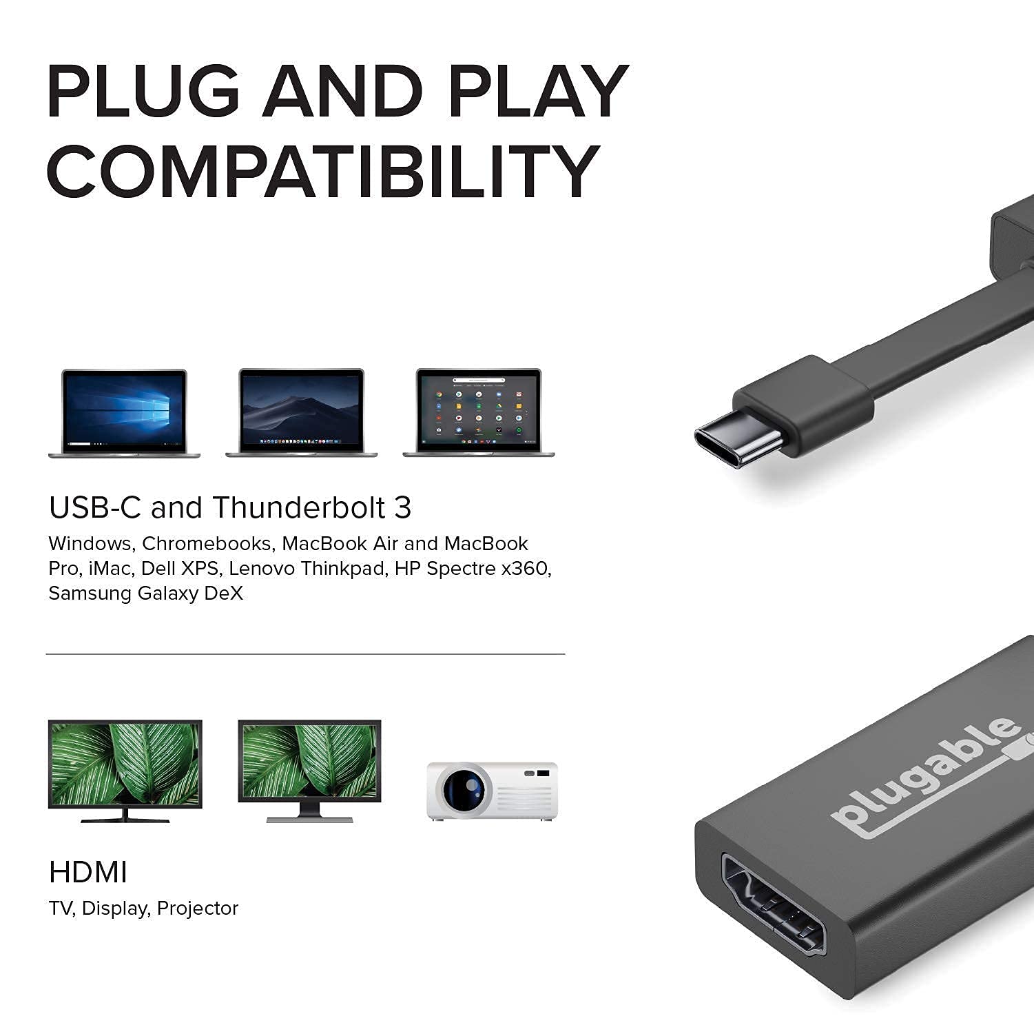 Plugable USB C Adapter Bundle - USB C to Ethernet, HDMI, DisplayPort & VGA - Thunderbolt 3 Compatible with MacBook Pro, Windows Laptops - Perfect for Home Office, Gaming & Multi-Monitor Setups